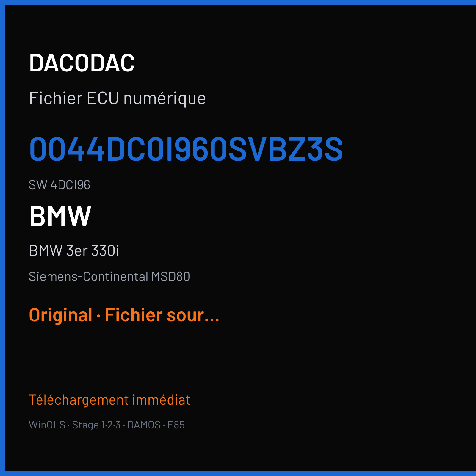 BMW 3er 330i (2007) — Siemens-Continental MSD80 — 0044DC0I960SVBZ3S · 4DCI96 — Original