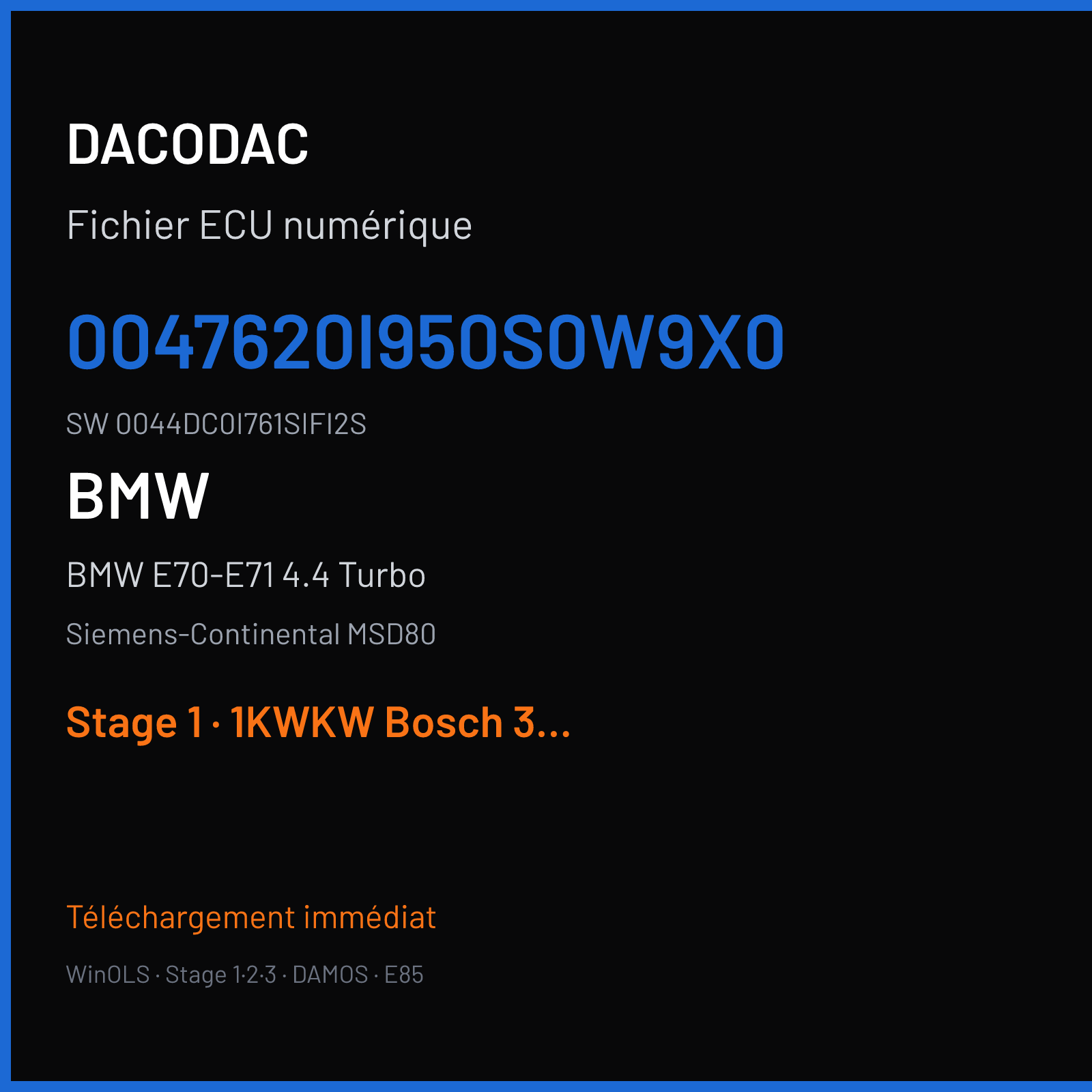 BMW E70-E71 4.4 Turbo 407 ch (2008) — Siemens-Continental MSD80 — 0047620I950S0W9X0 · 0044DC0I761SIFI2S · I761S — Stage 1