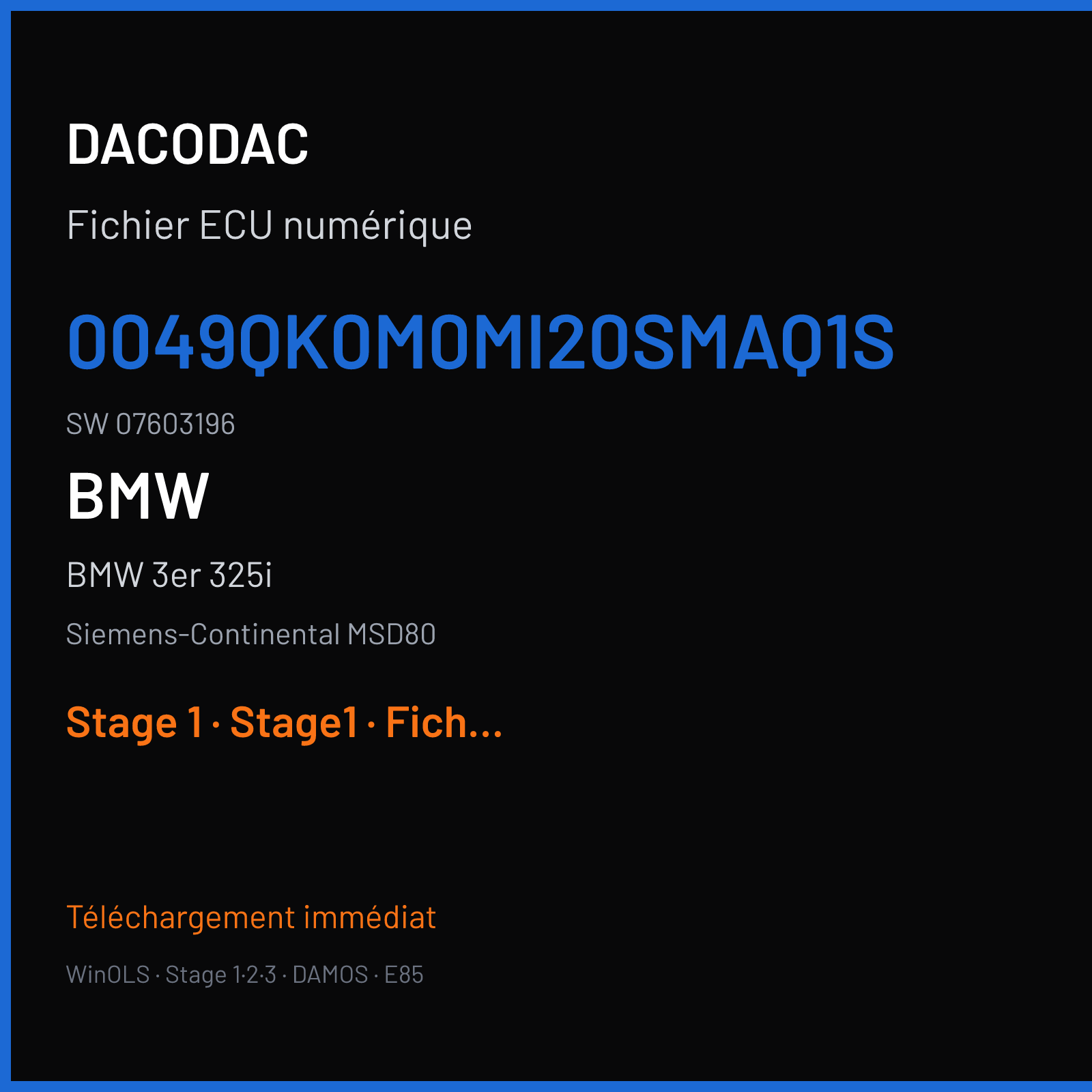 BMW 3er 325i (2008) — Siemens-Continental MSD80 — 0049QK0M0MI20SMAQ1S · 07603196 — Stage 1