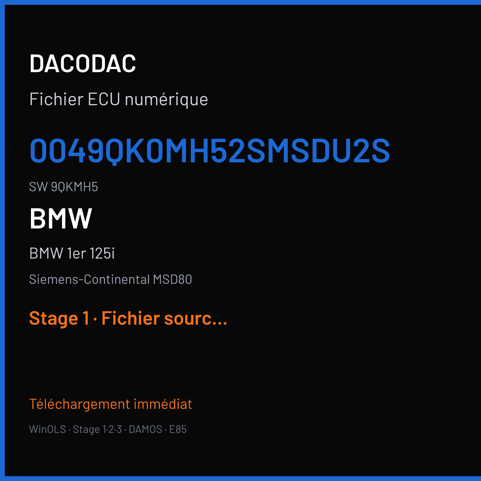 BMW 1er 125i (2007) — Siemens-Continental MSD80 — 0049QK0MH52SMSDU2S · 9QKMH5 — Stage 1