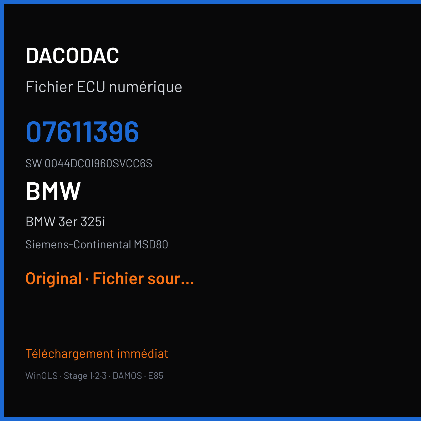 BMW 3er 325i (2007) — Siemens-Continental MSD80 — 07611396 · 0044DC0I960SVCC6S — Original