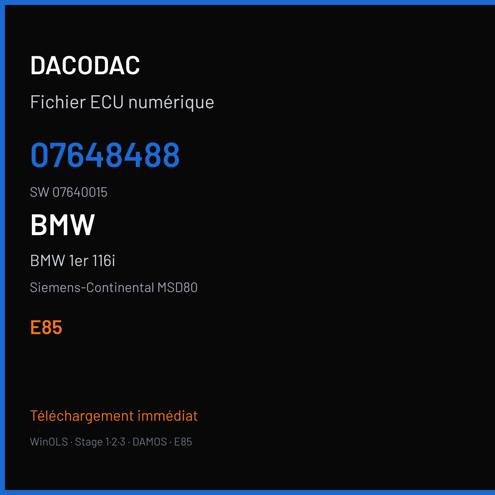 BMW 1er 116i — Siemens-Continental MSD80 — 07648488 · 07640015 · 4RDQIB — E85