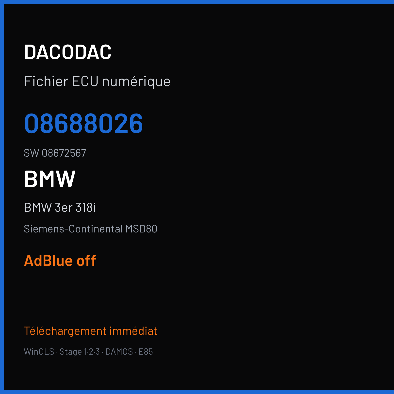 BMW 3er 318i 143 ch (2010) — Siemens-Continental MSD80 — 08688026 · 08672567 · 4RDQID — ADBLUE off