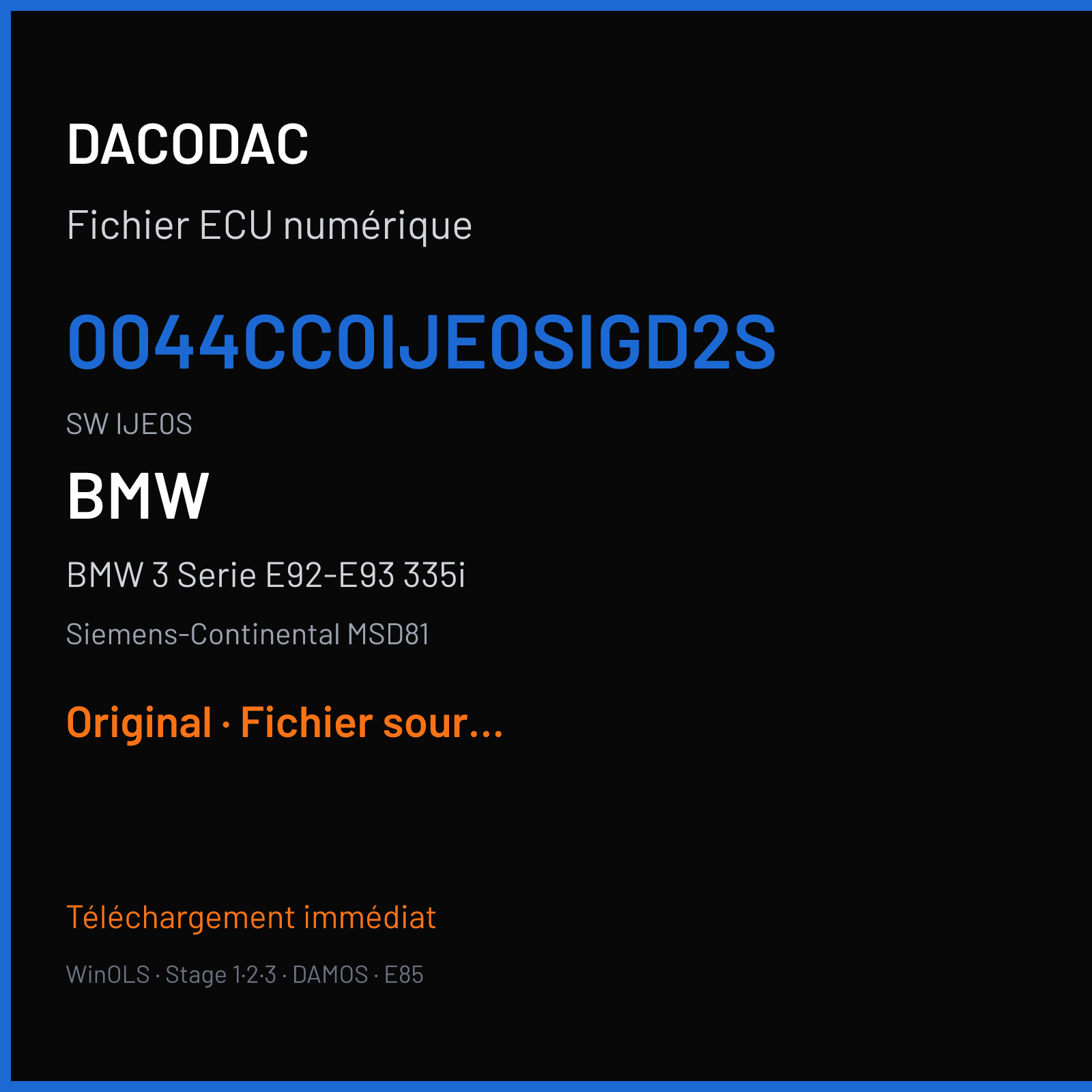 BMW 3 Serie E92-E93 335i (2011) — Siemens-Continental MSD81 — 0044CC0IJE0SIGD2S · IJE0S — Original