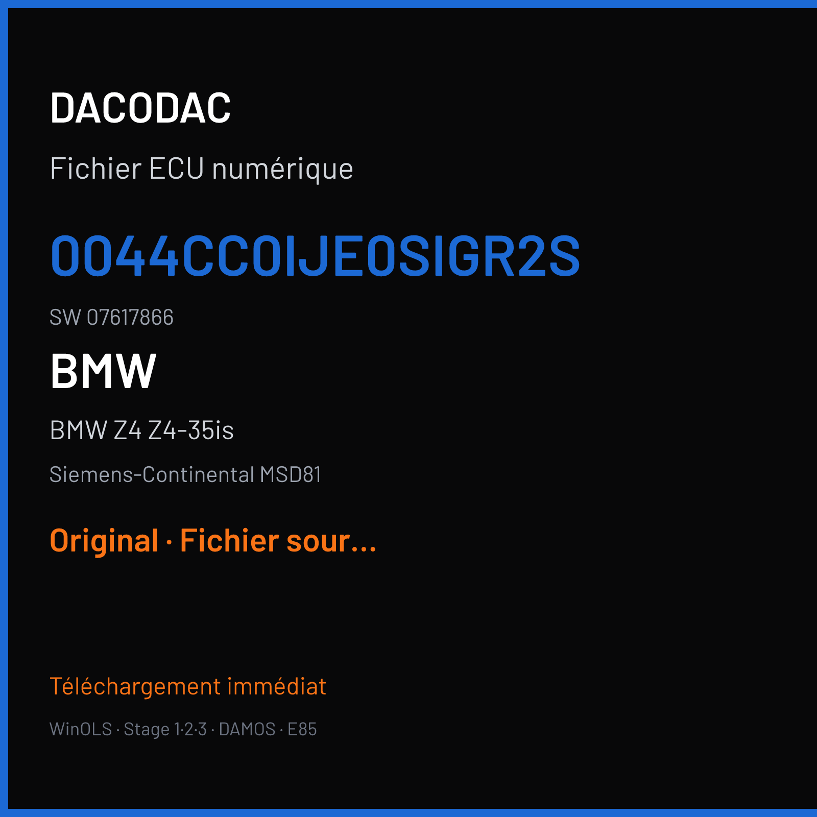 BMW Z4 Z4-35is (2006) — Siemens-Continental MSD81 — 0044CC0IJE0SIGR2S · 07617866 — Original
