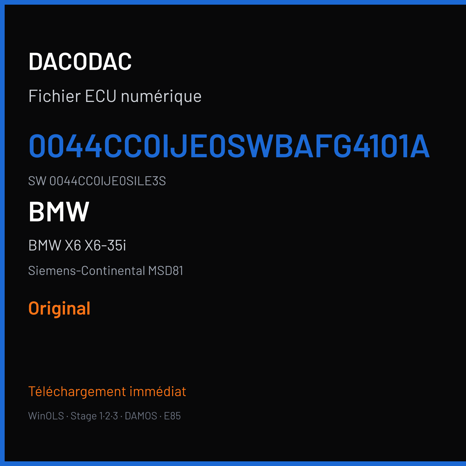 BMW X6 X6-35i 306 ch (2010) — Siemens-Continental MSD81 — 0044CC0IJE0SWBAFG4101A · 0044CC0IJE0SILE3S · IJE0S — Original