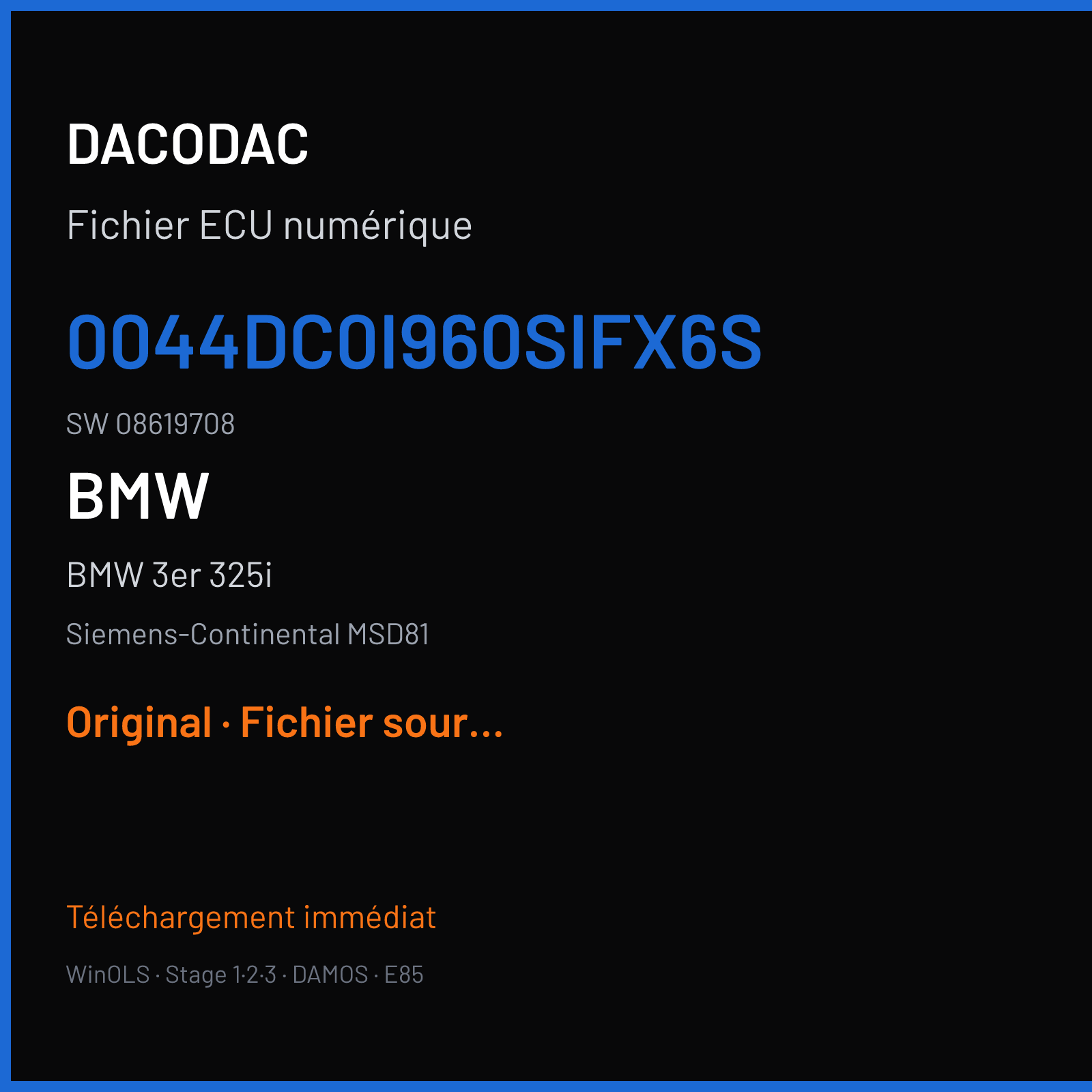 BMW 3er 325i (2007) — Siemens-Continental MSD81 — 0044DC0I960SIFX6S · 08619708 — Original