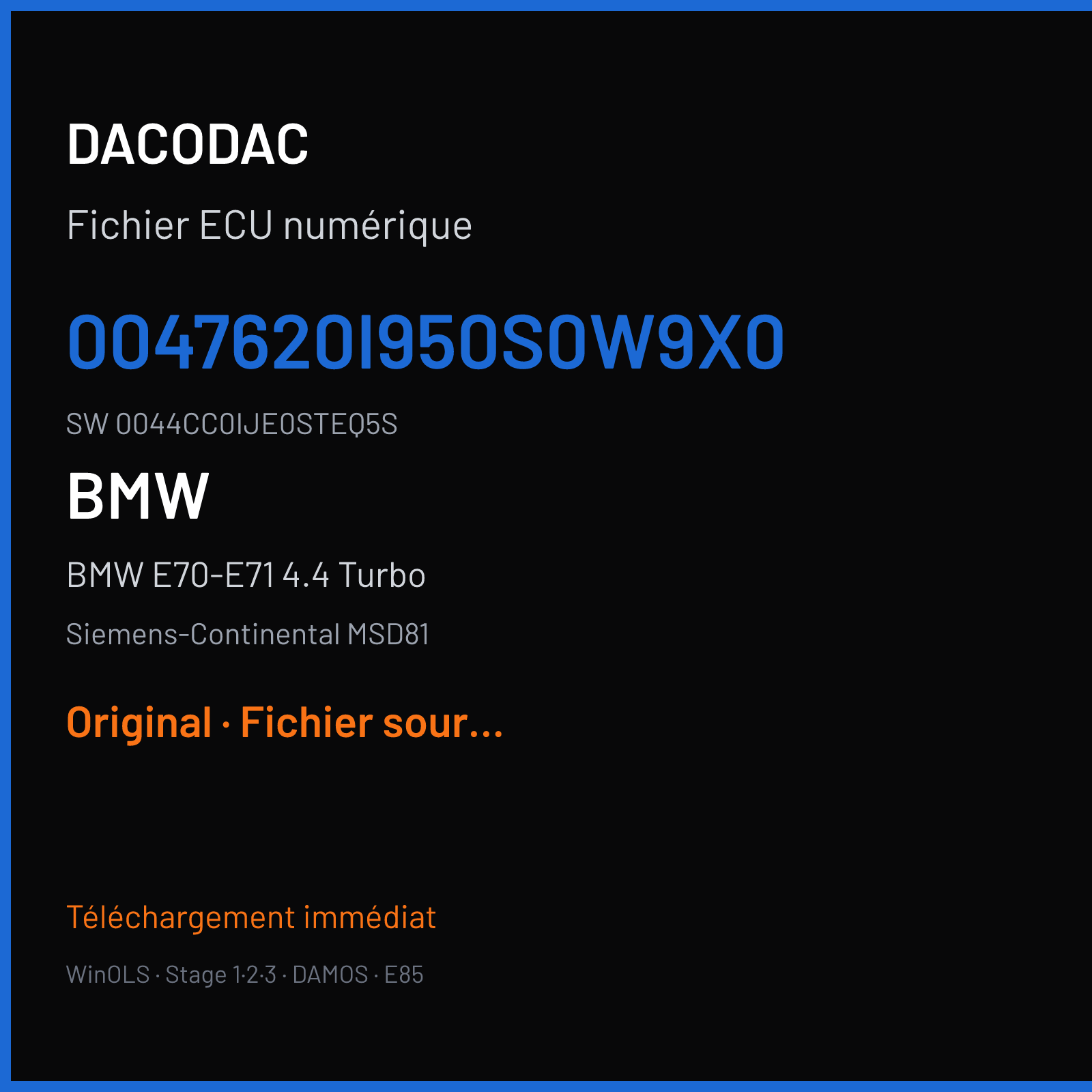 BMW E70-E71 4.4 Turbo 407 ch (2008) — Siemens-Continental MSD81 — 0047620I950S0W9X0 · 0044CC0IJE0STEQ5S · IJE0S — Original
