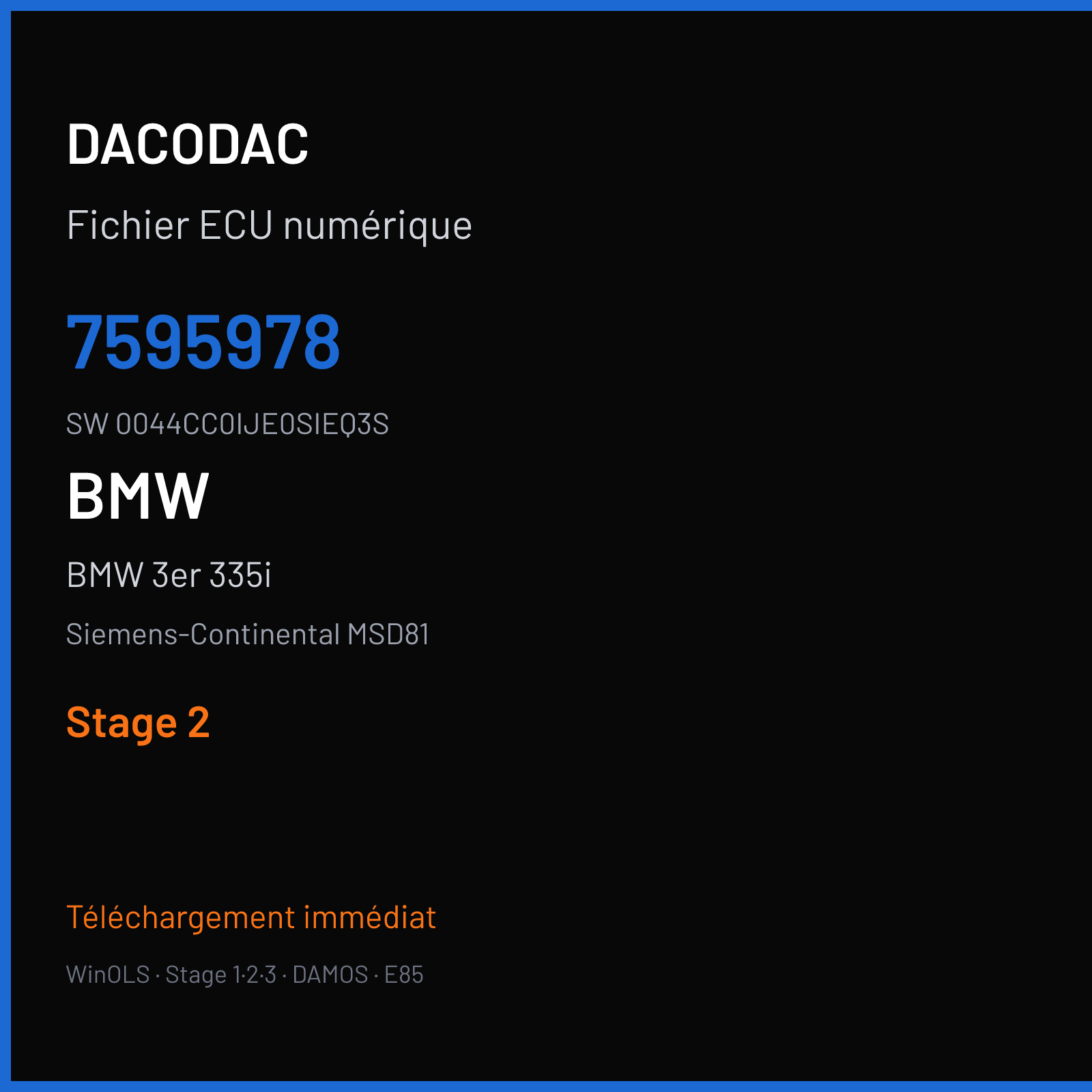 BMW 3er 335i 306 ch (2009) — Siemens-Continental MSD81 — 7595978 · 0044CC0IJE0SIEQ3S · IJE0S — Stage 2