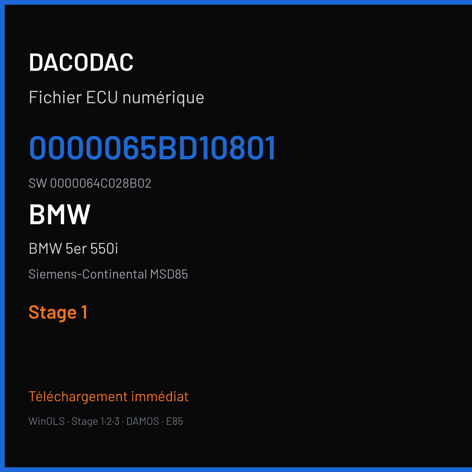BMW 5er 550i 408 ch (2011) — Siemens-Continental MSD85 — 0000065BD10801 · 0000064C028B02 · 00000751D10807 — Stage 1
