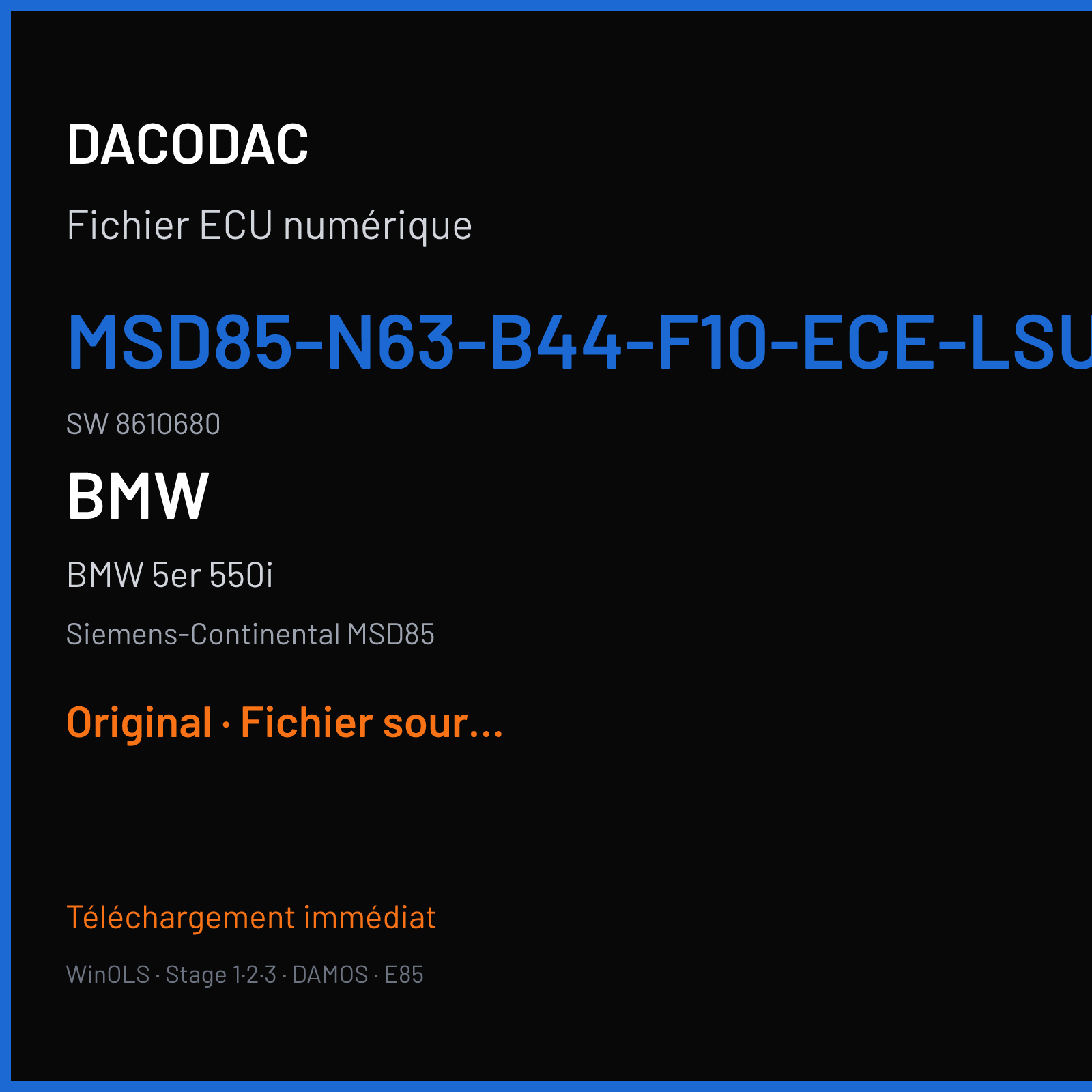 BMW 5er 550i 408 ch (2012) — Siemens-Continental MSD85 — MSD85-N63-B44-F10-ECE-LSU-ADV-BBG2 · 8610680 · 792IL2 — Original