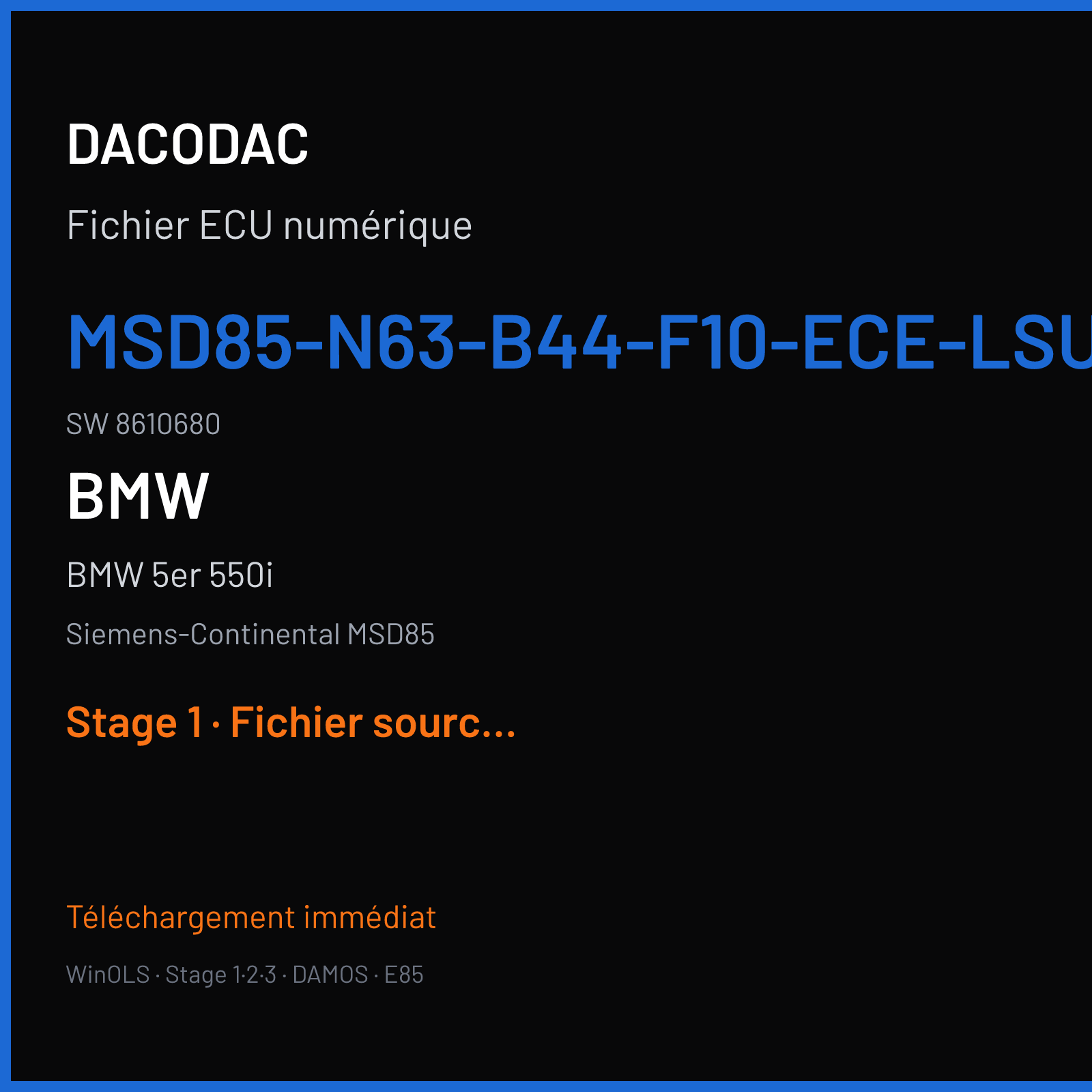 BMW 5er 550i 408 ch (2012) — Siemens-Continental MSD85 — MSD85-N63-B44-F10-ECE-LSU-ADV-BBG2 · 8610680 · 792IL2 — Stage 1