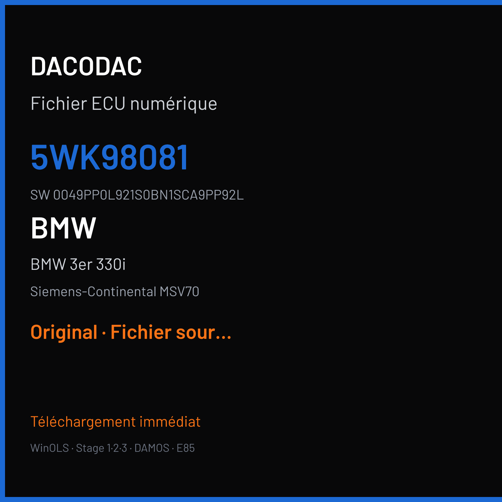 BMW 3er 330i (2007) — Siemens-Continental MSV70 — 5WK98081 · 0049PP0L921S0BN1SCA9PP92L — Original