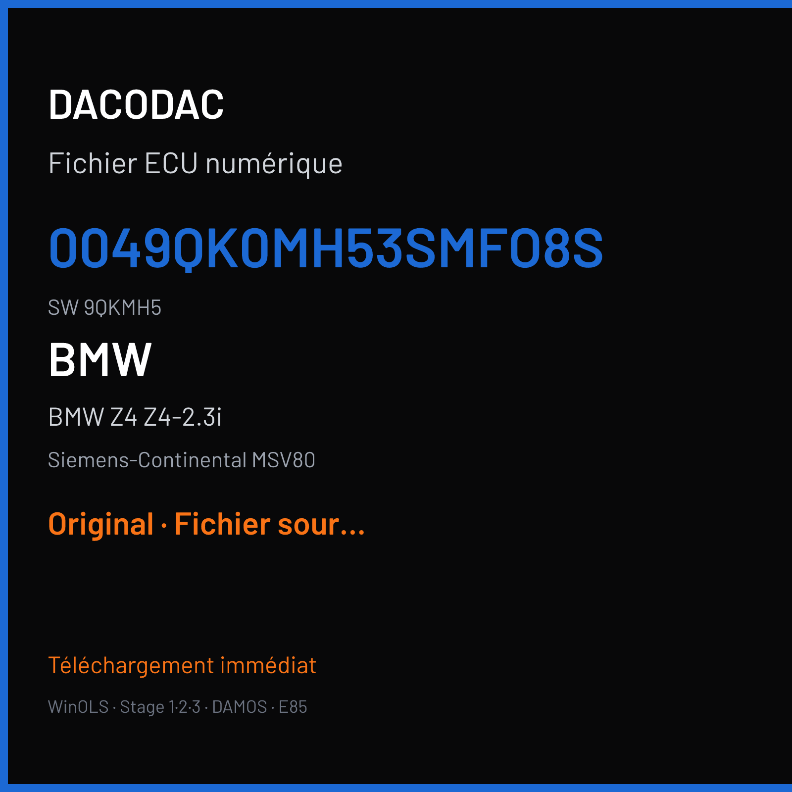 BMW Z4 Z4-2.3i (2009) — Siemens-Continental MSV80 — 0049QK0MH53SMFO8S · 9QKMH5 — Original