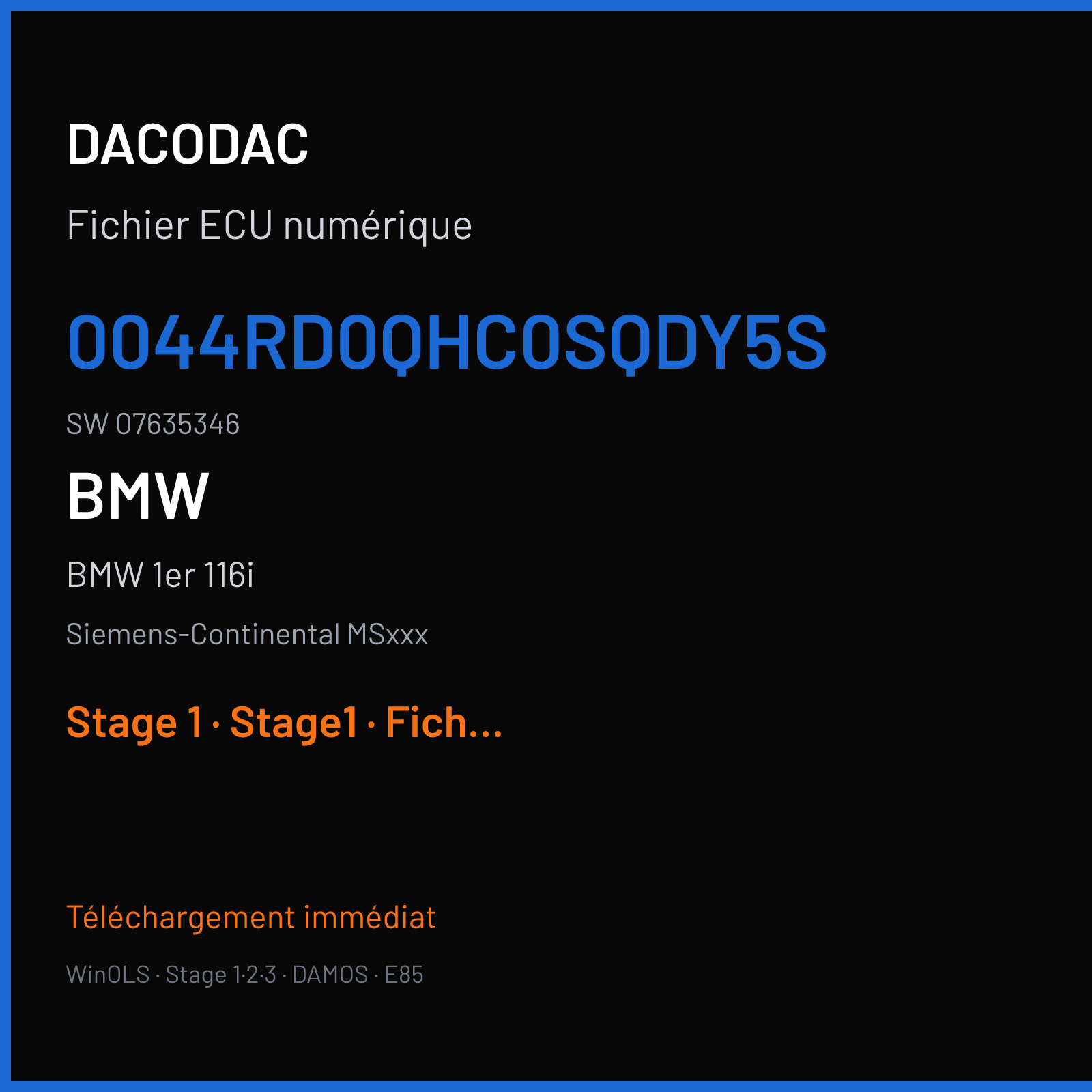 BMW 1er 116i (2011) — Siemens-Continental MSxxx — 0044RD0QHC0SQDY5S · 07635346 — Stage 1