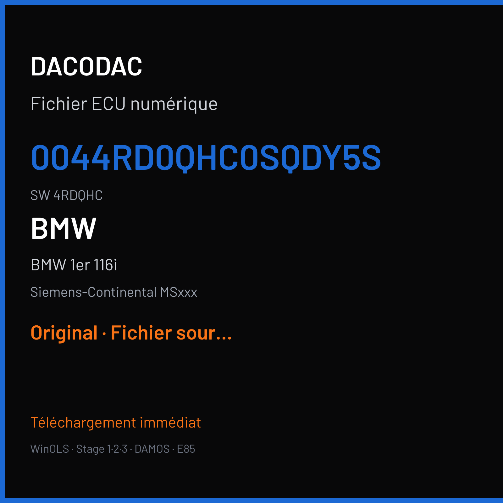 BMW 1er 116i (2011) — Siemens-Continental MSxxx — 0044RD0QHC0SQDY5S · 4RDQHC — Original