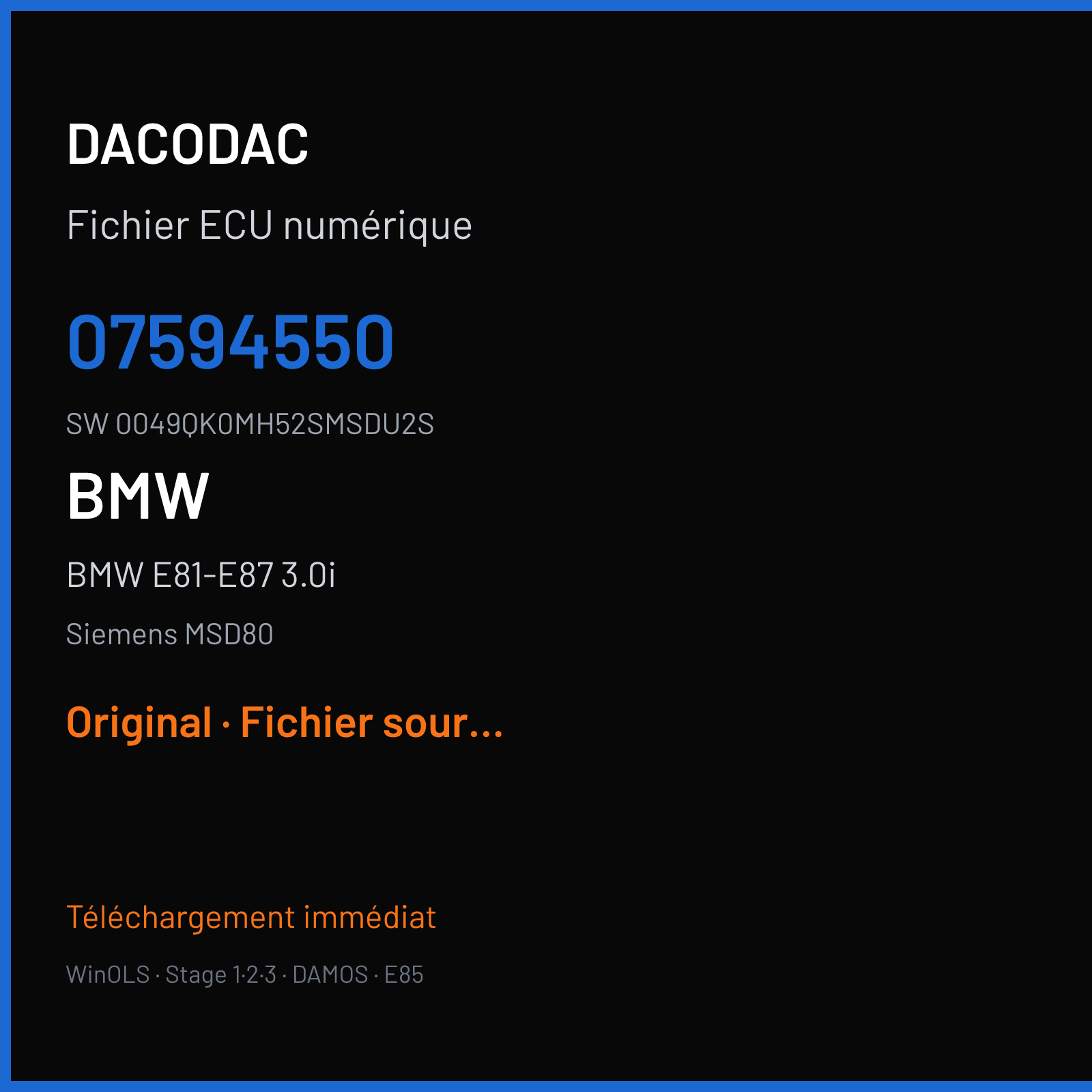 BMW E81-E87 3.0i (2007) — Siemens MSD80 — 07594550 · 0049QK0MH52SMSDU2S — Original