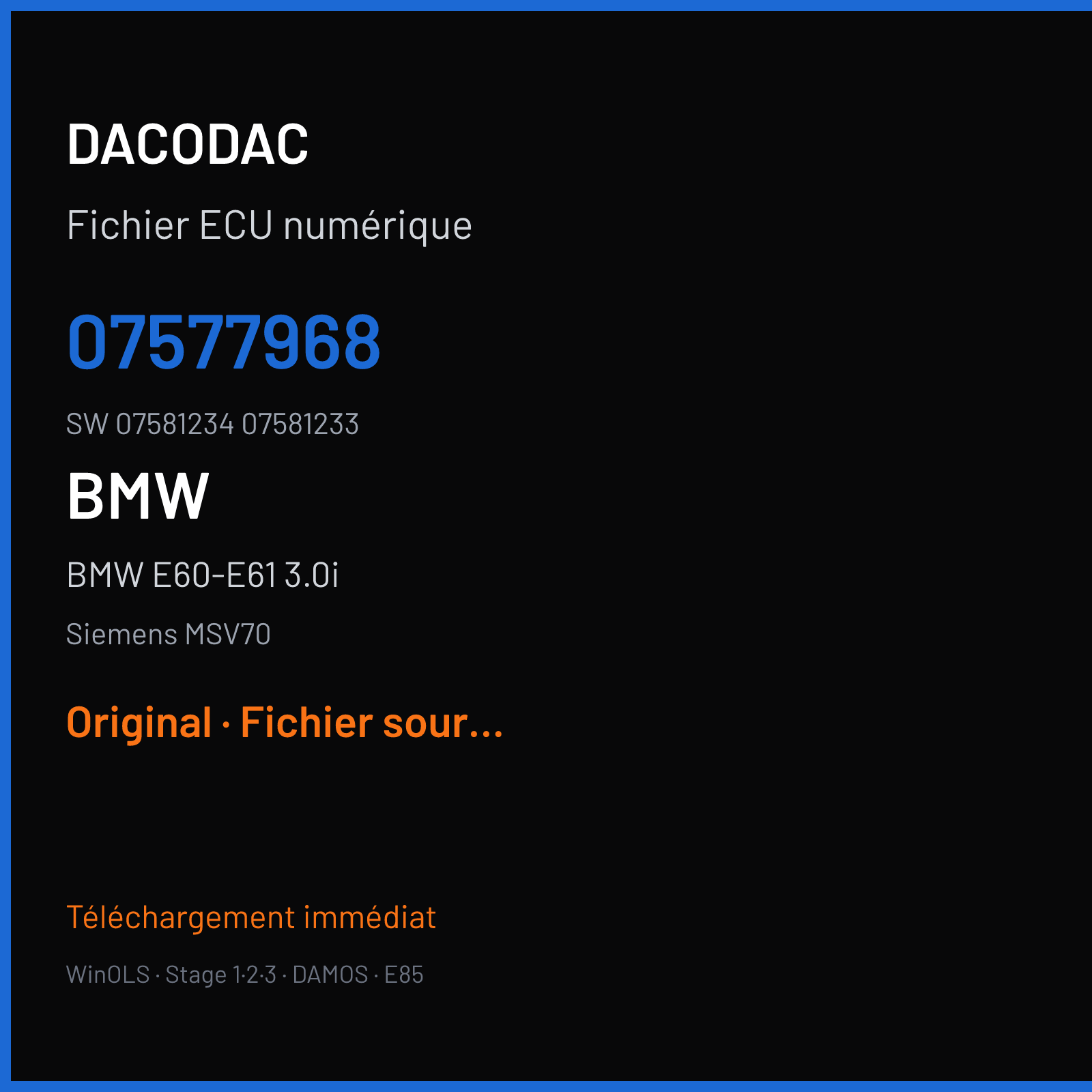 BMW E60-E61 3.0i (2005) — Siemens MSV70 — 07577968 · 07581234 07581233 — Original