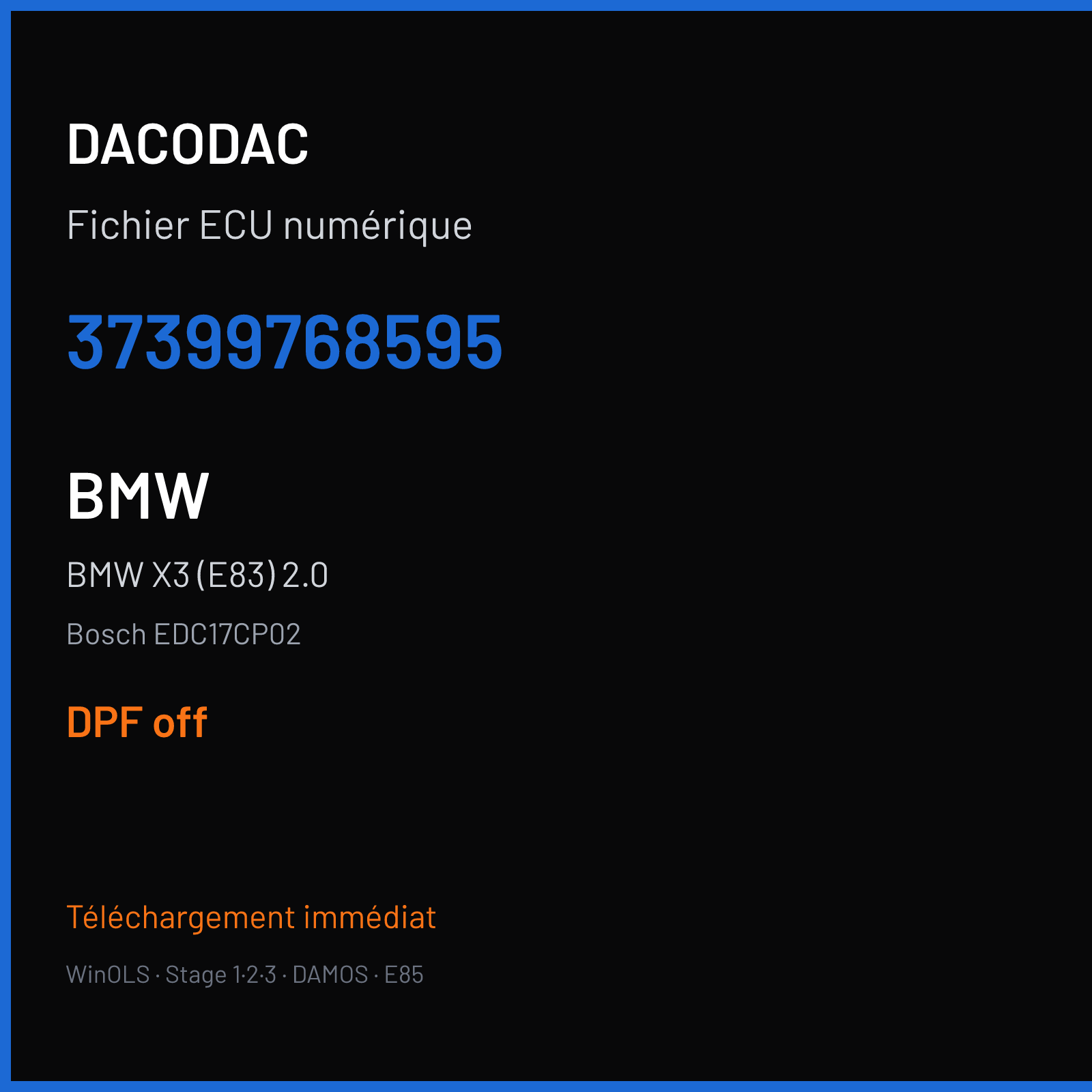 BMW X3 (E83) 2.0 (2009) — Bosch EDC17CP02 — 37399768595 — DPF off