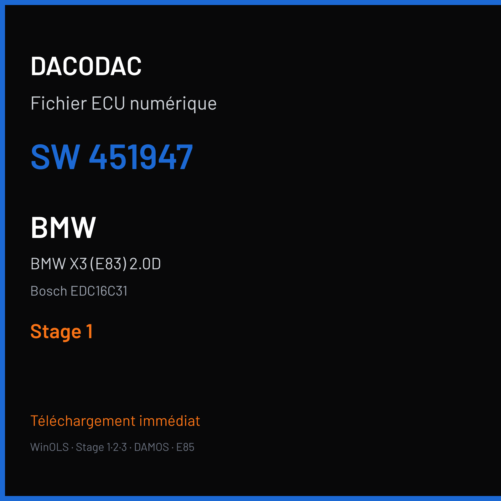 BMW X3 (E83) 2.0D (2007) — Bosch EDC16C31 — 451947 — Stage 1
