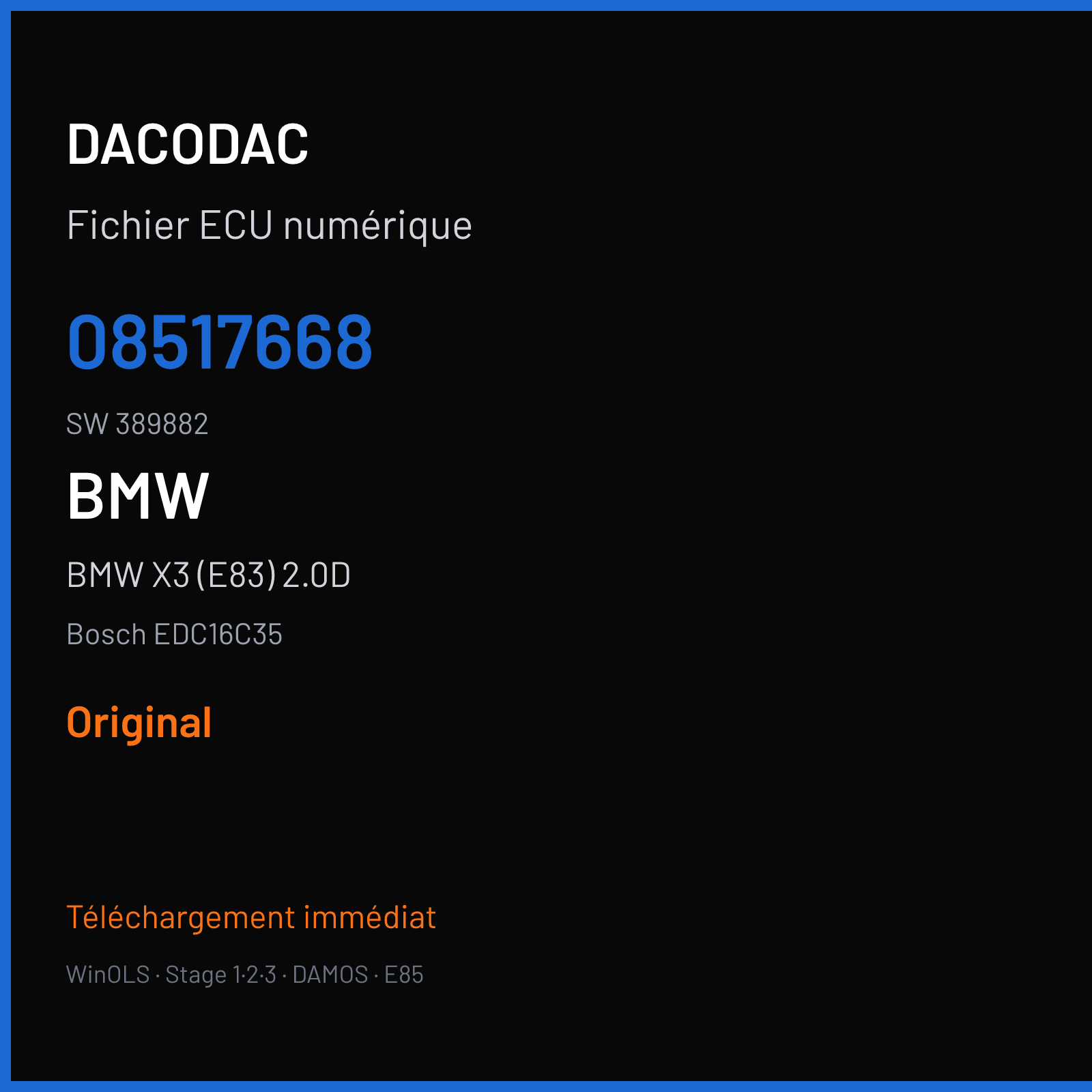 BMW X3 (E83) 2.0D (2007) — Bosch EDC16C35 — 08517668 · 389882 — Original