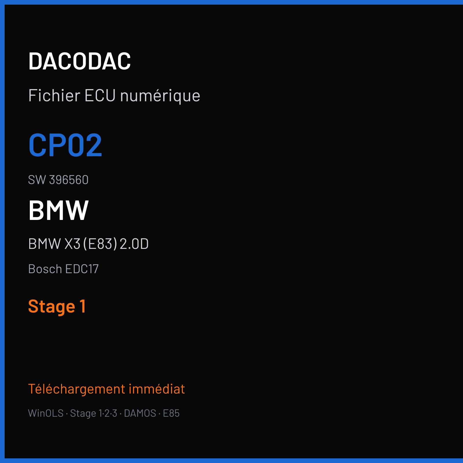 BMW X3 (E83) 2.0D (2008) — Bosch EDC17 — CP02 · 396560 — Stage 1