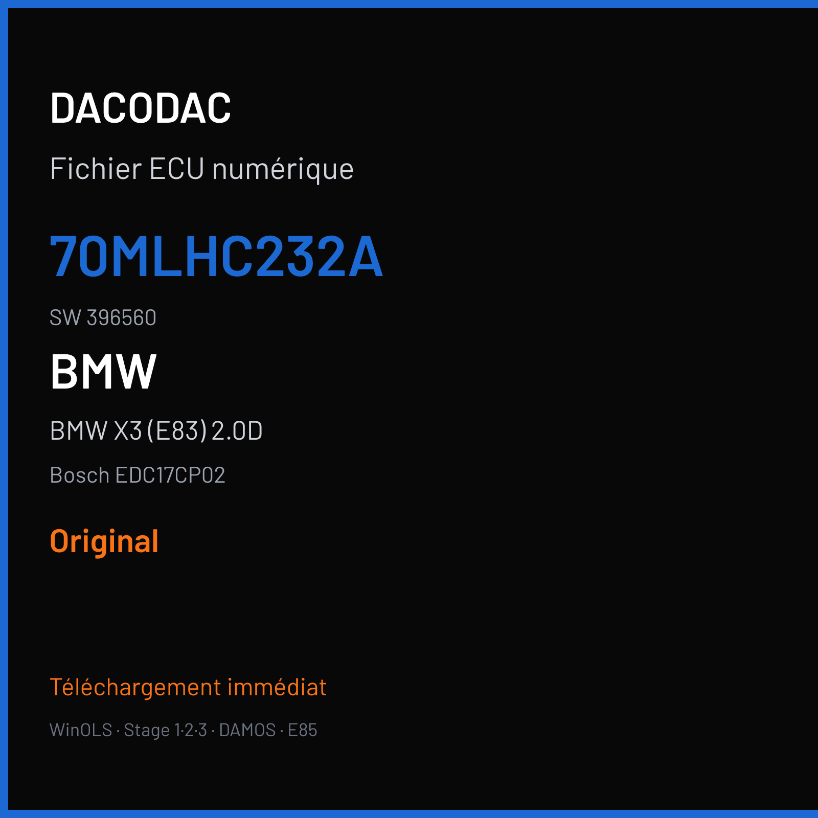BMW X3 (E83) 2.0D (2008) — Bosch EDC17CP02 — 70MLHC232A · 396560 — Original