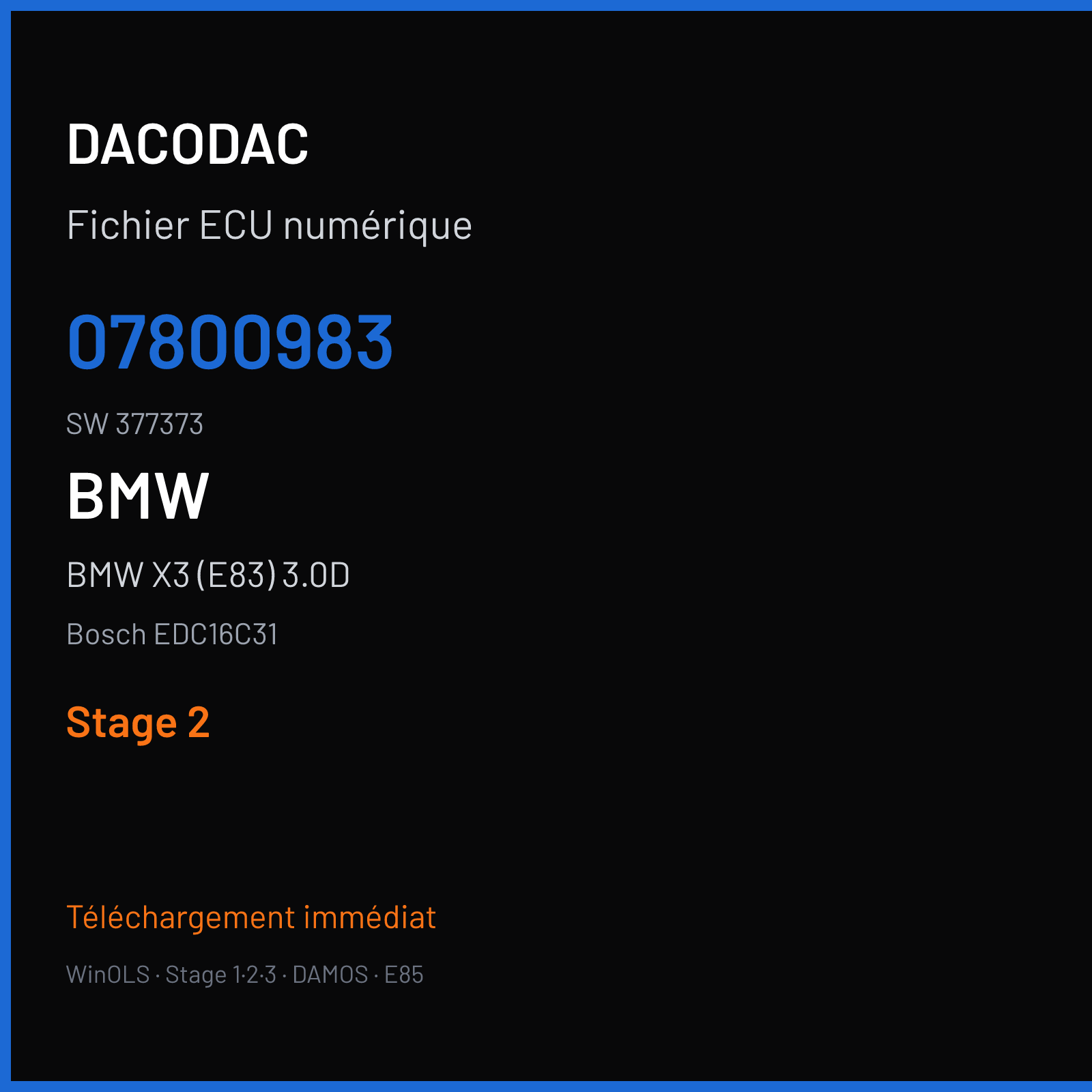 BMW X3 (E83) 3.0D (2003) — Bosch EDC16C31 — 07800983 · 377373 — Stage 2
