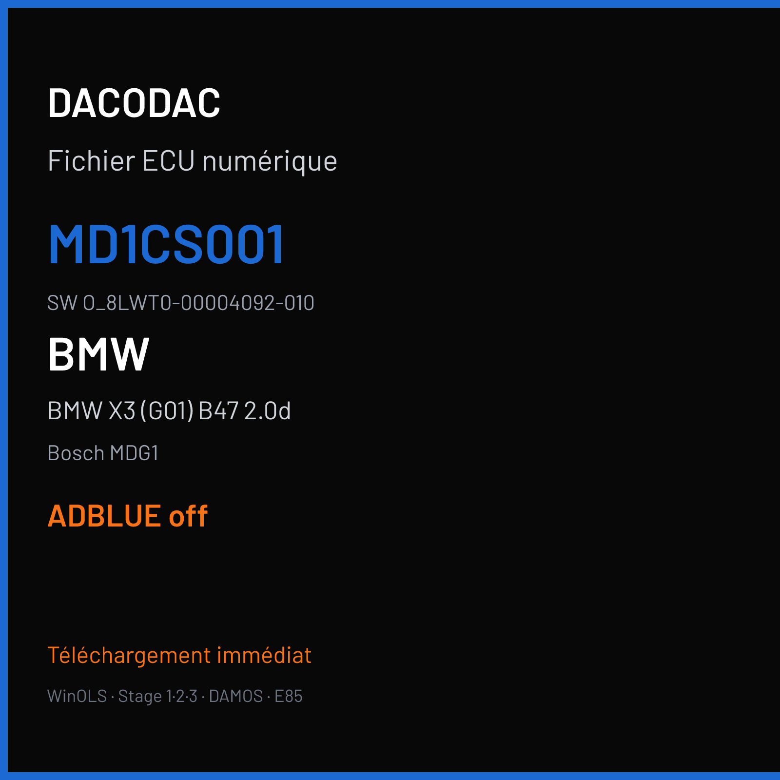 BMW X3 (G01) B47 2.0d (2011) — Bosch MDG1 — MD1CS001 · O_8LWT0-00004092-010 — ADBLUE off
