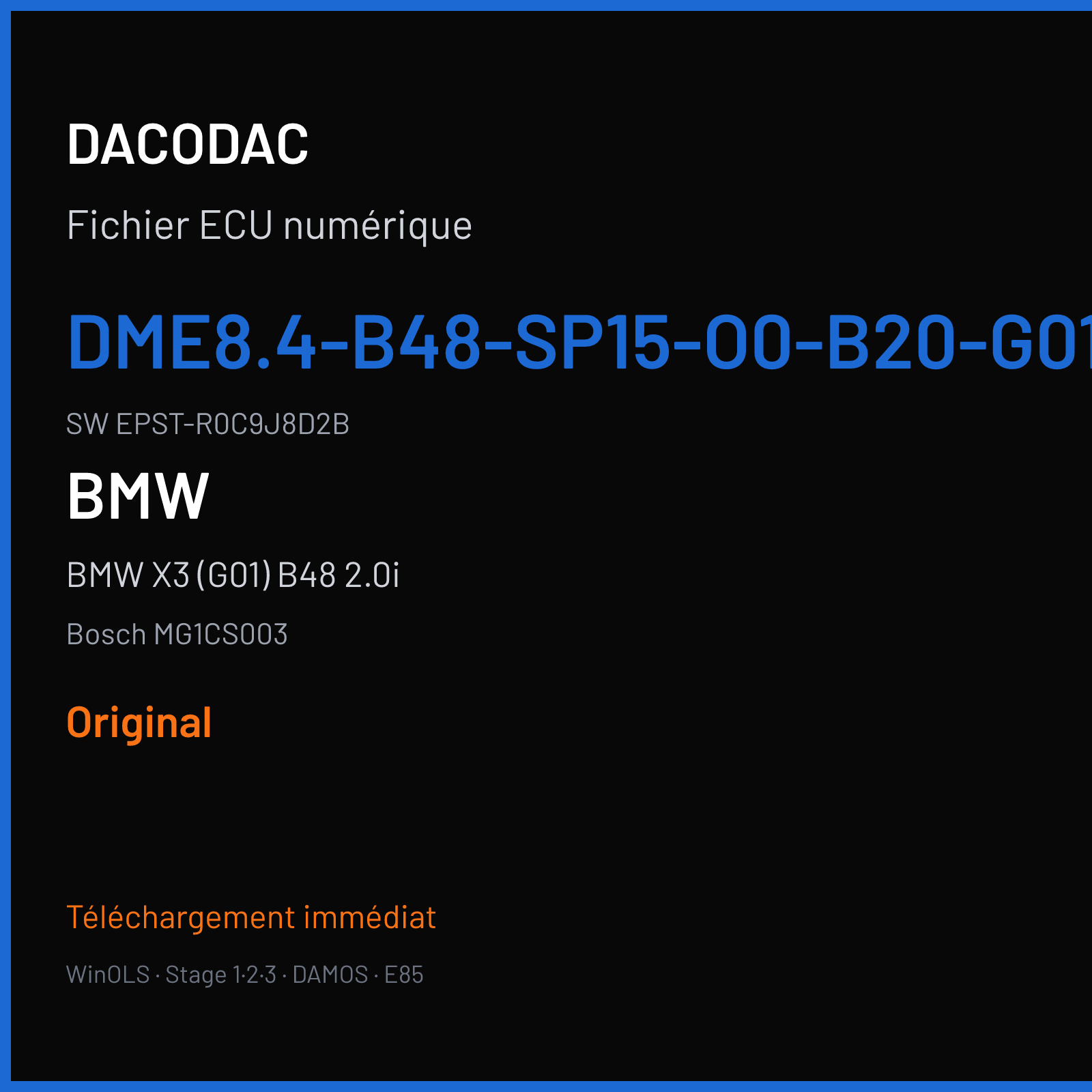 BMW X3 (G01) B48 2.0i (2018) — Bosch MG1CS003 — DME8.4-B48-SP15-O0-B20-G01-ECE-EU6C--- · EPST-R0C9J8D2B — Original