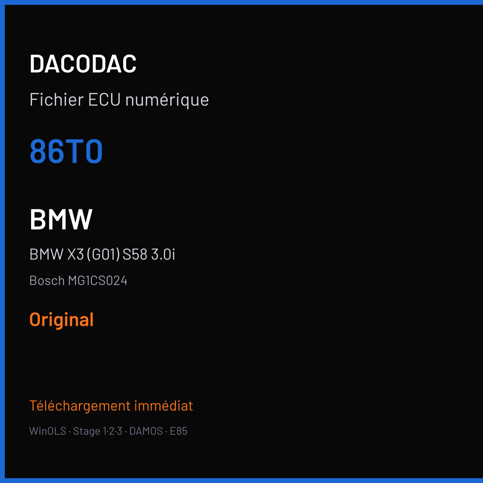 BMW X3 (G01) S58 3.0i (2019) — Bosch MG1CS024 — 86T0 — Original