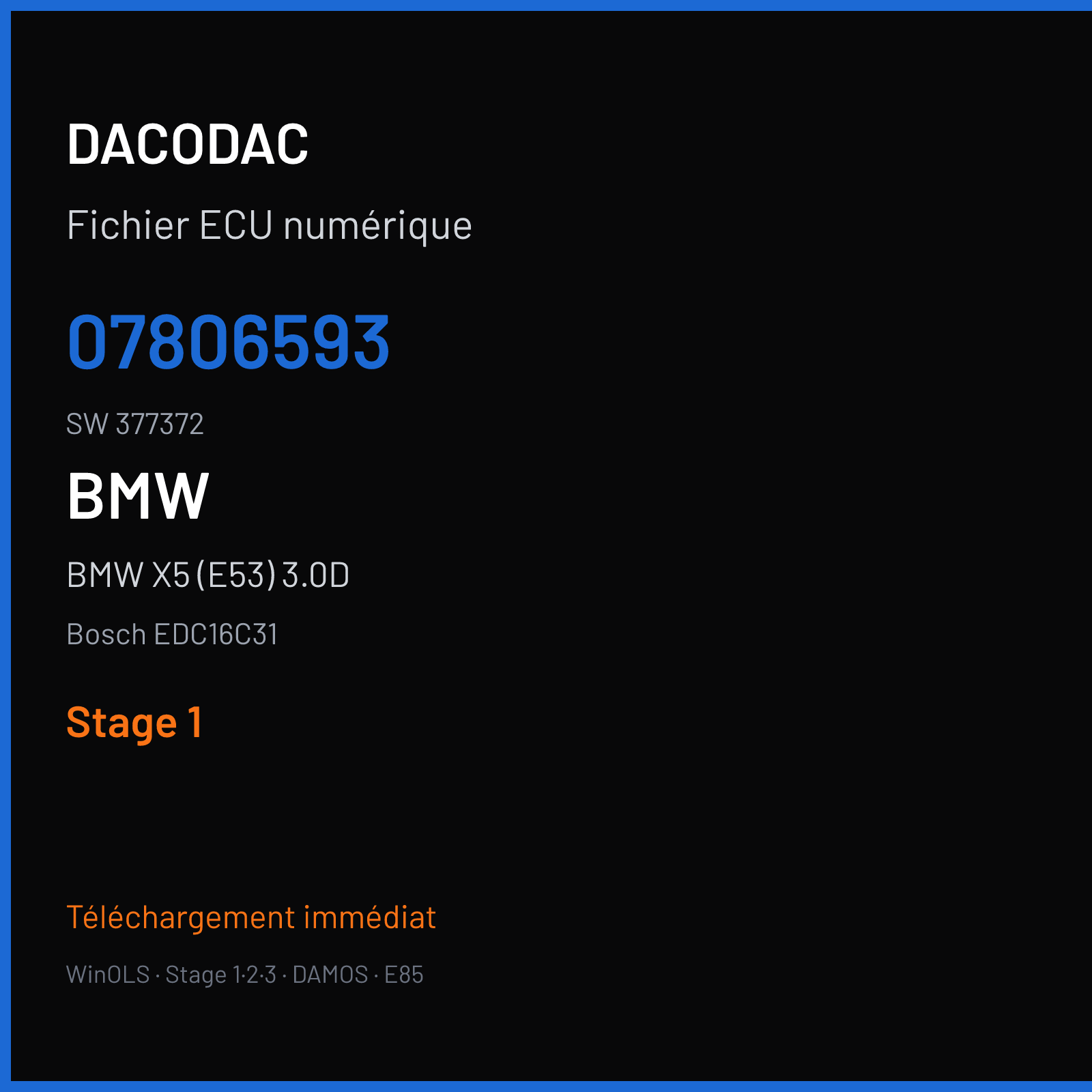 BMW X5 (E53) 3.0D (2005) — Bosch EDC16C31 — 07806593 · 377372 — Stage 1