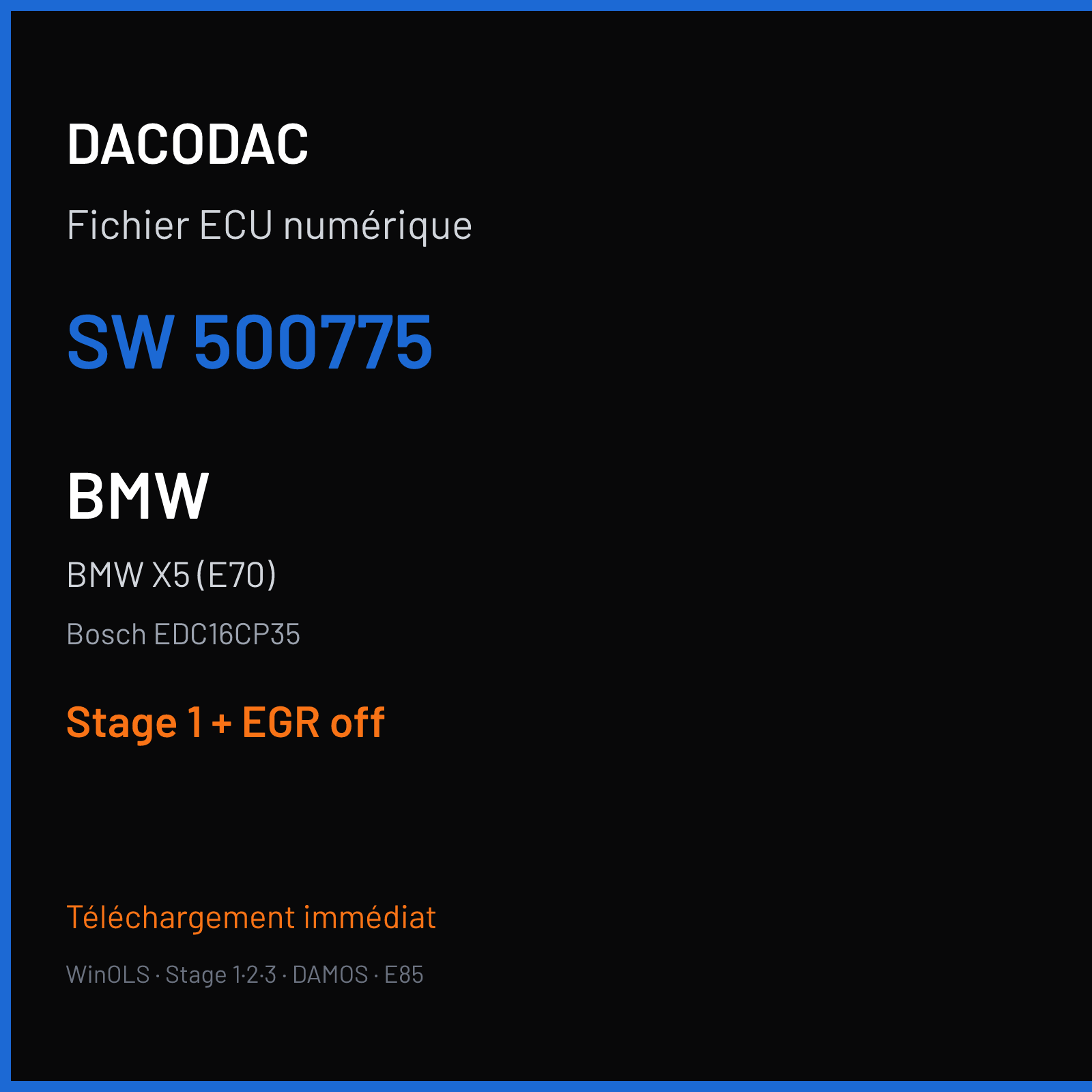 BMW X5 (E70) (2007) — Bosch EDC16CP35 — 500775 — Stage 1 + EGR off