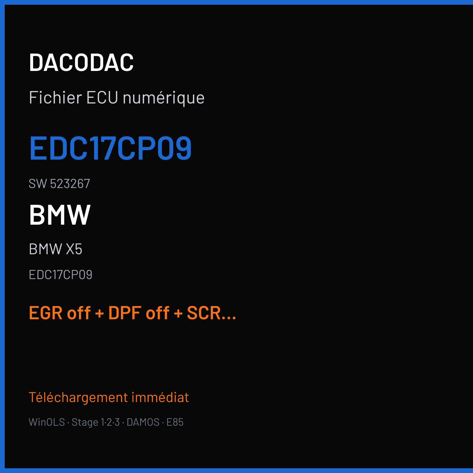 BMW X5 (2008) — EDC17CP09 — EDC17CP09 · 523267 — EGR off + DPF off + SCR off