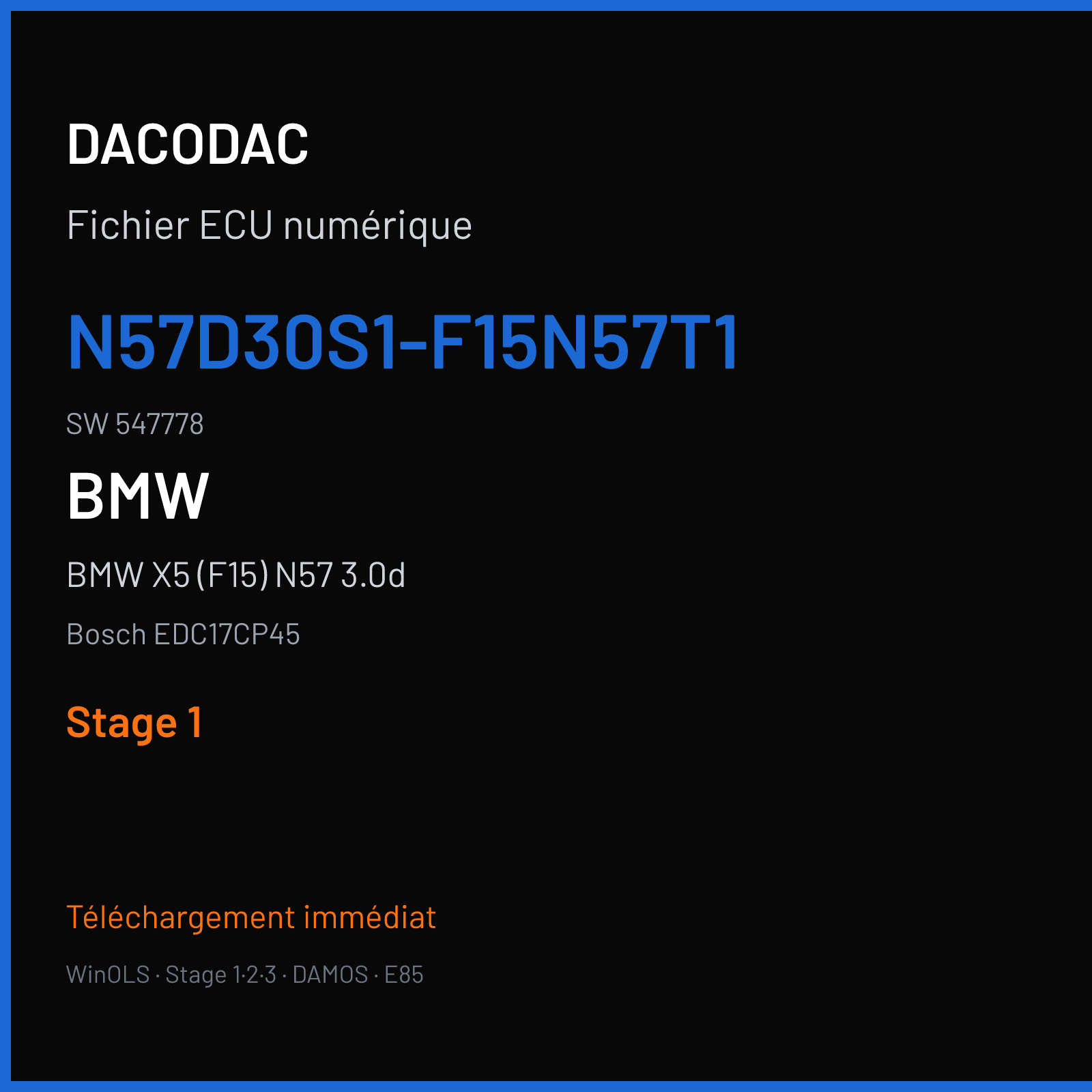 BMW X5 (F15) N57 3.0d — Bosch EDC17CP45 — N57D30S1-F15N57T1 · 547778 — Stage 1