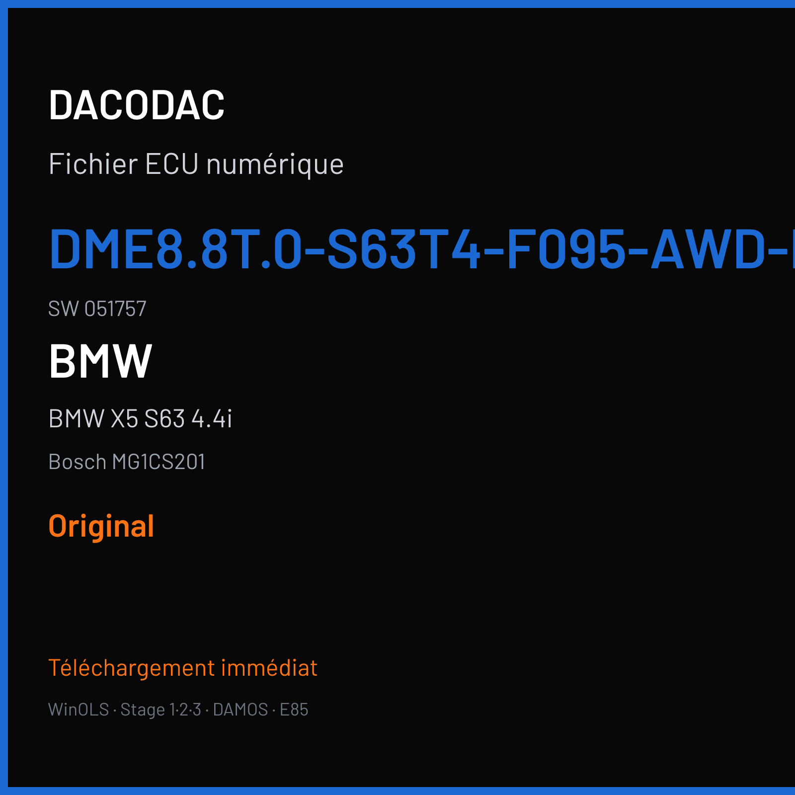 BMW X5 S63 4.4i — Bosch MG1CS201 — DME8.8T.0-S63T4-F095-AWD-ECE-EU6D-TEMPS-460KW · 051757 — Original