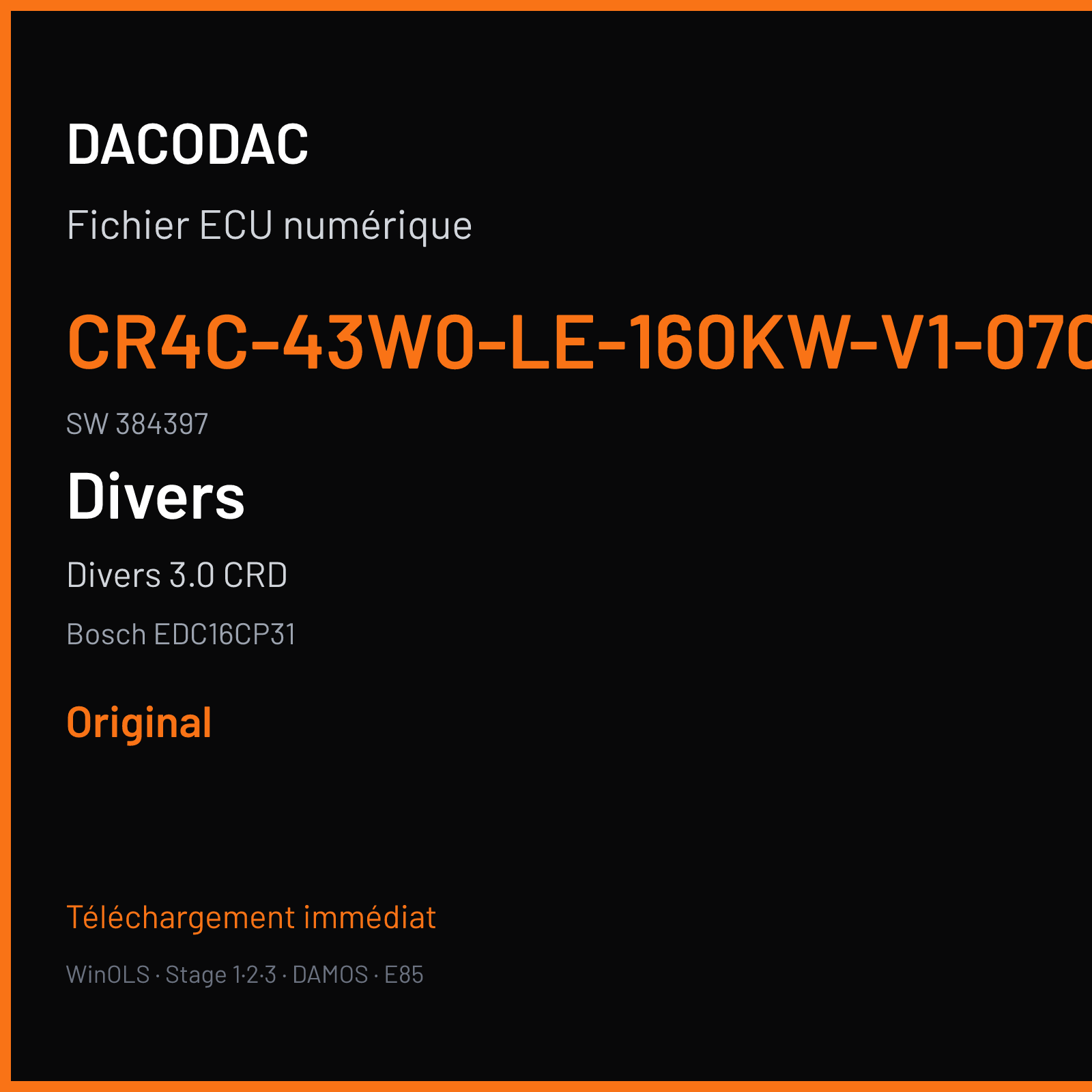 Divers 3.0 CRD (2006) — Bosch EDC16CP31 — CR4C-43W0-LE-160KW-V1-0706X071 · 384397 — Original