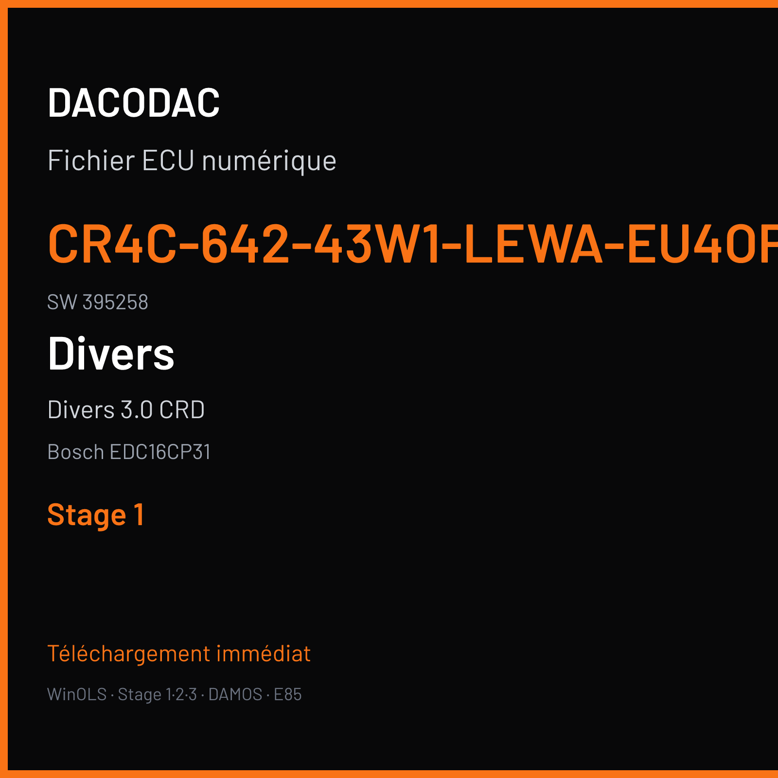 Divers 3.0 CRD (2006) — Bosch EDC16CP31 — CR4C-642-43W1-LEWA-EU4OP-160KW-V3-0508X067 · 395258 — Stage 1