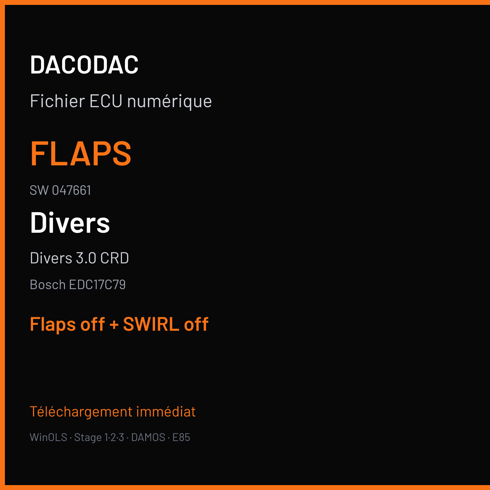 Divers 3.0 CRD (2012) — Bosch EDC17C79 — 047661 — Flaps off + SWIRL off