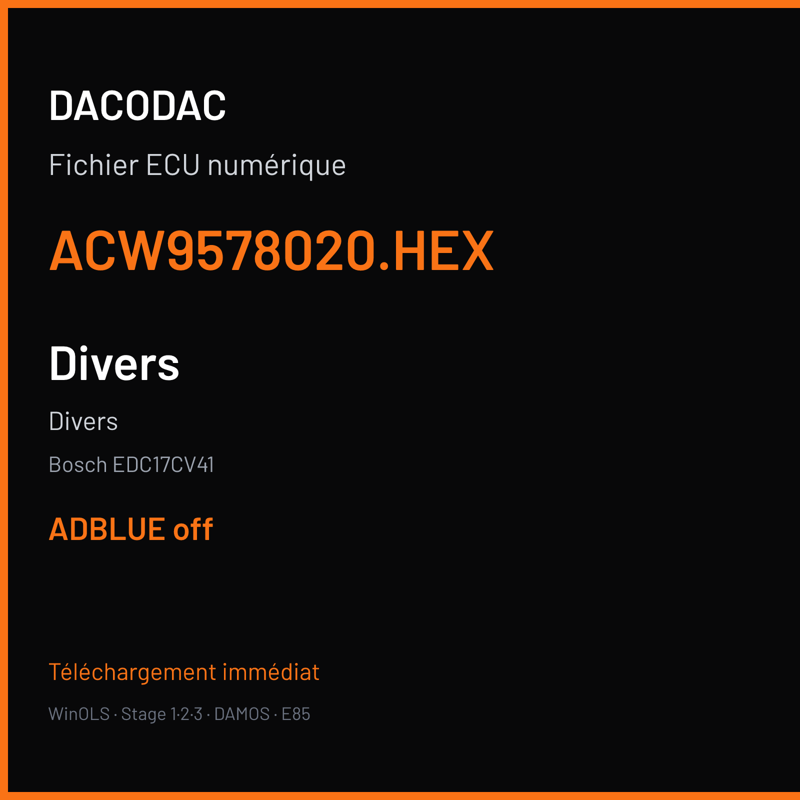 Divers (2017) — Bosch EDC17CV41 — ACW9578020.HEX — ADBLUE off