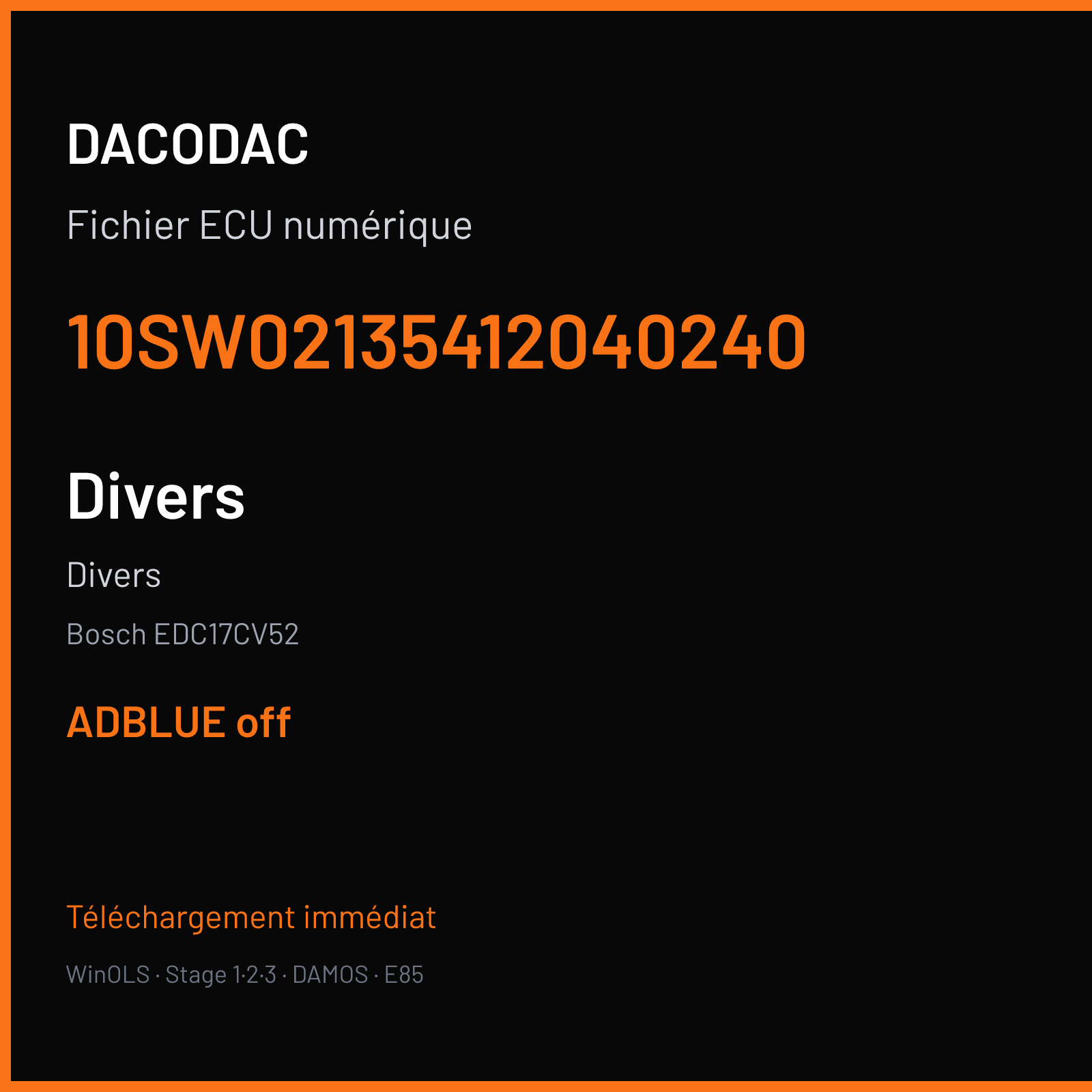 Divers (2015) — Bosch EDC17CV52 — 10SW02135412040240 — ADBLUE off