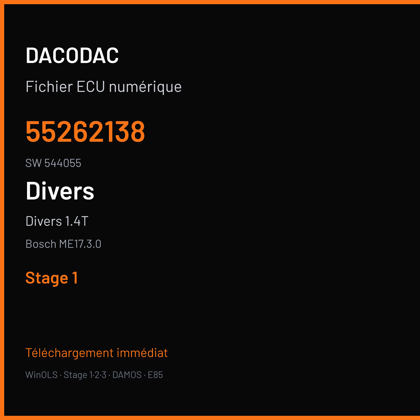 Divers 1.4T (2014) — Bosch ME17.3.0 — 55262138 · 544055 — Stage 1