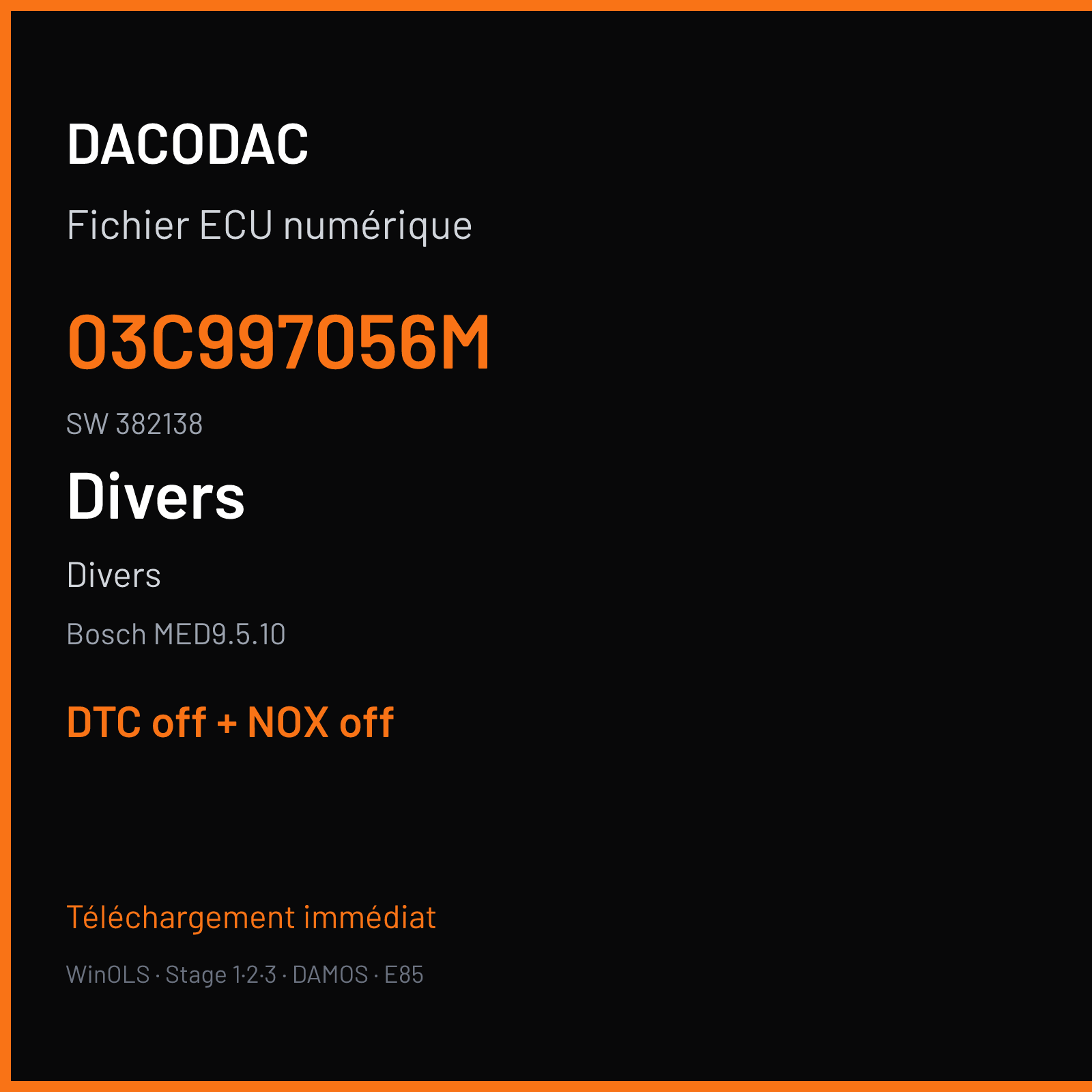 Divers — Bosch MED9.5.10 — 03C997056M · 382138 — DTC off + NOX off