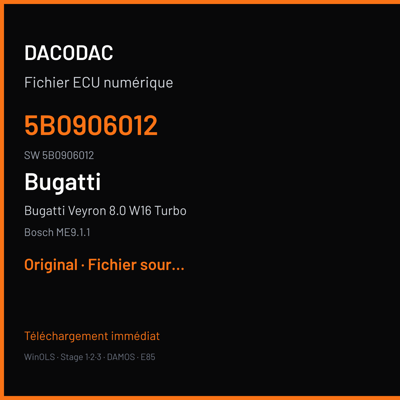 Bugatti Veyron 8.0 W16 Turbo 1001 ch (2008) — Bosch ME9.1.1 — 5B0906012 · 5B0906012 · 391140 — Original