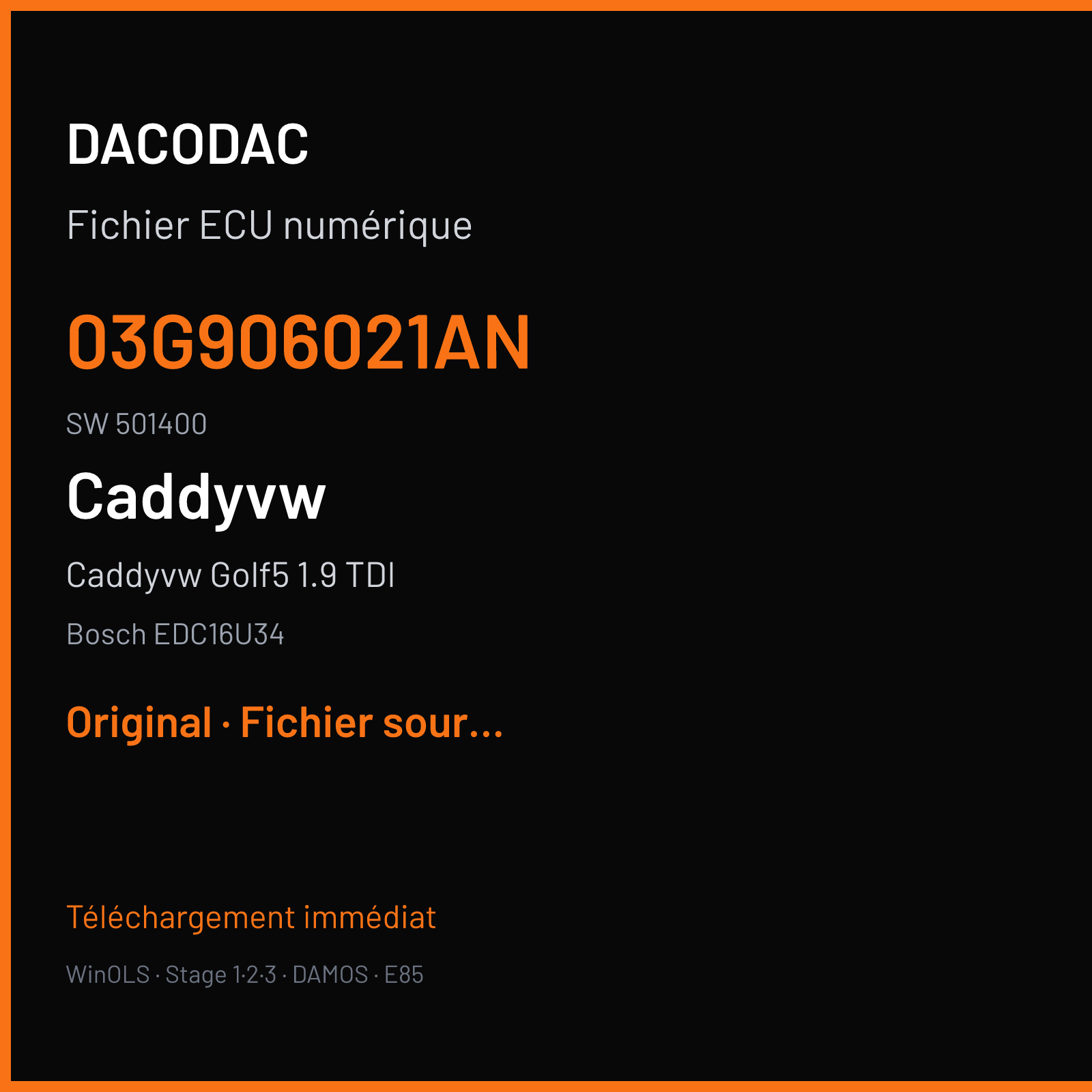Caddyvw Golf5 1.9 TDI (2006) — Bosch EDC16U34 — 03G906021AN · 501400 — Original