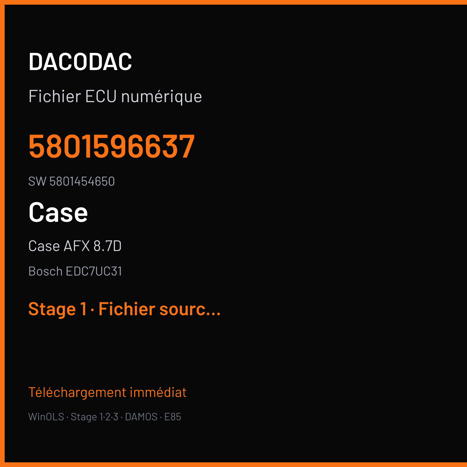 Case AFX 8.7D 437 ch (2009) — Bosch EDC7UC31 — 5801596637 · 5801454650 · 380677 — Stage 1