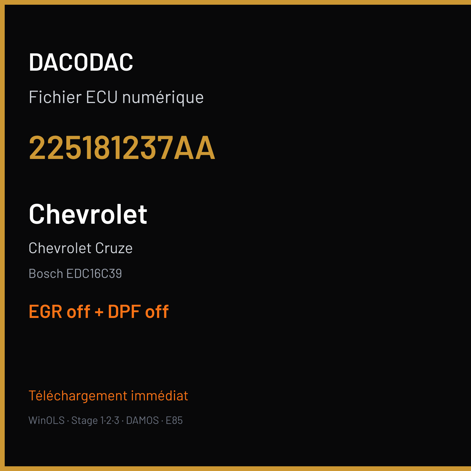 Chevrolet Cruze (2010) — Bosch EDC16C39 — 225181237AA — EGR off + DPF off