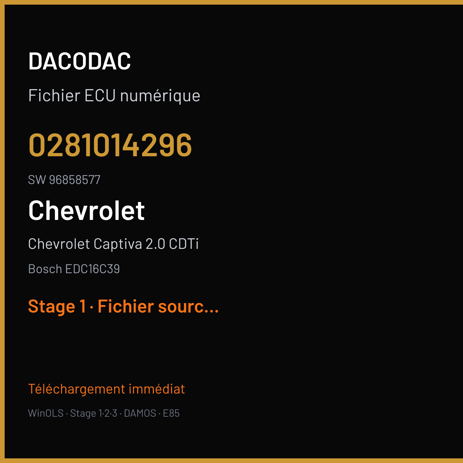 Chevrolet Captiva 2.0 CDTi 150 ch (2007) — Bosch EDC16C39 — 0281014296 · 96858577 · 387622 — Stage 1