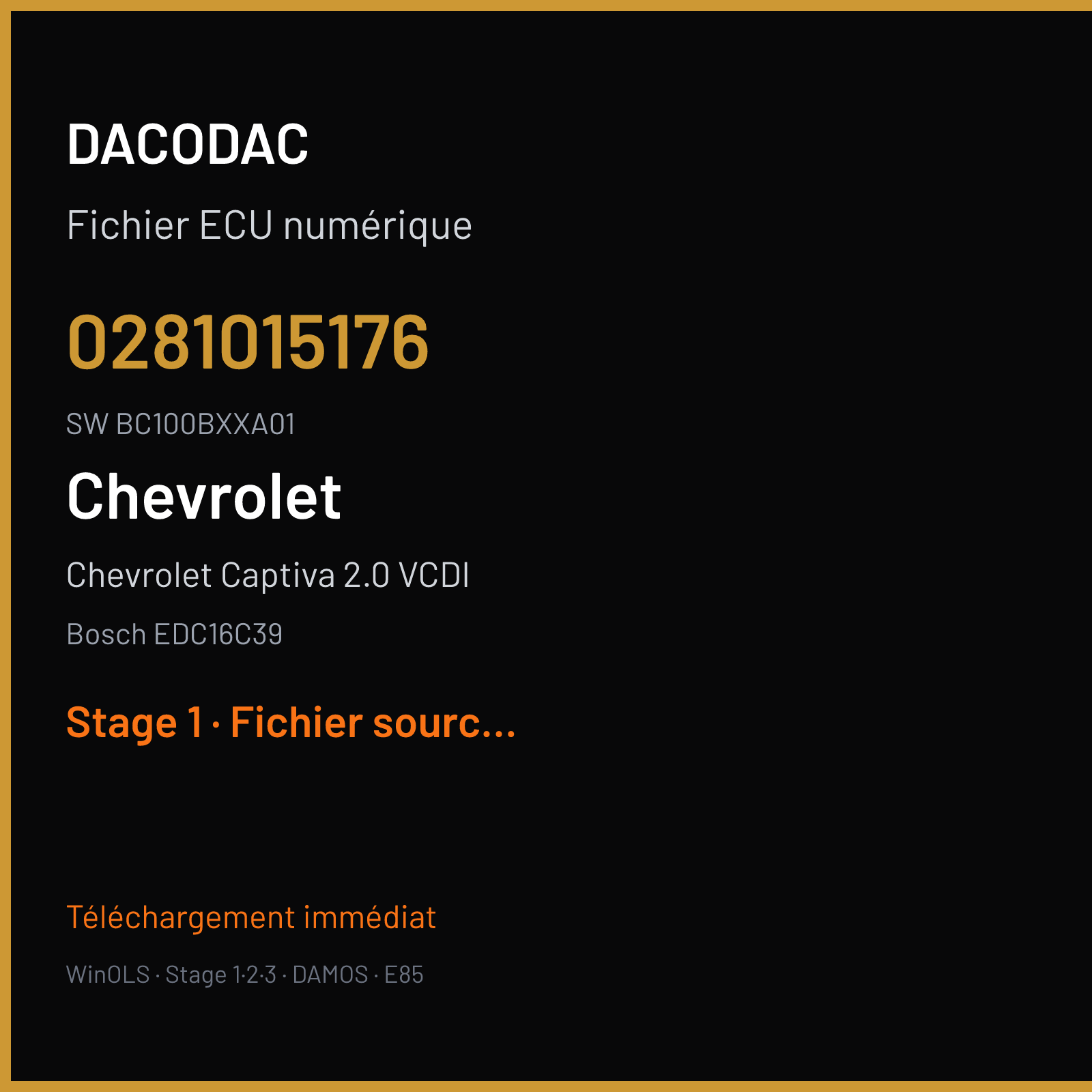 Chevrolet Captiva 2.0 VCDI 126 ch (2008) — Bosch EDC16C39 — 0281015176 · BC100BXXA01 · FBM260O4M4 V60 — Stage 1
