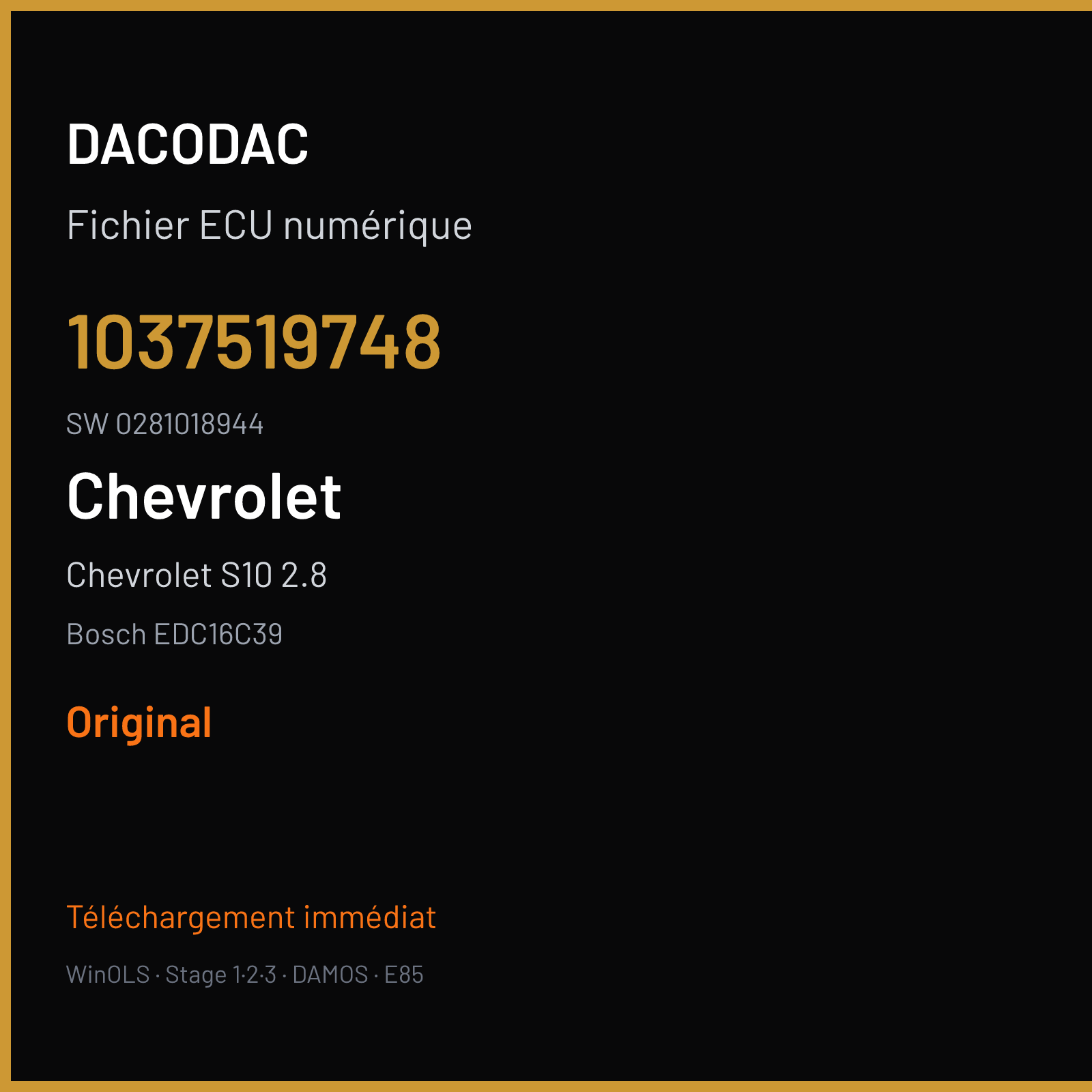 Chevrolet S10 2.8 180 ch (2013) — Bosch EDC16C39 — 1037519748 · 0281018944 · 519748 — Original